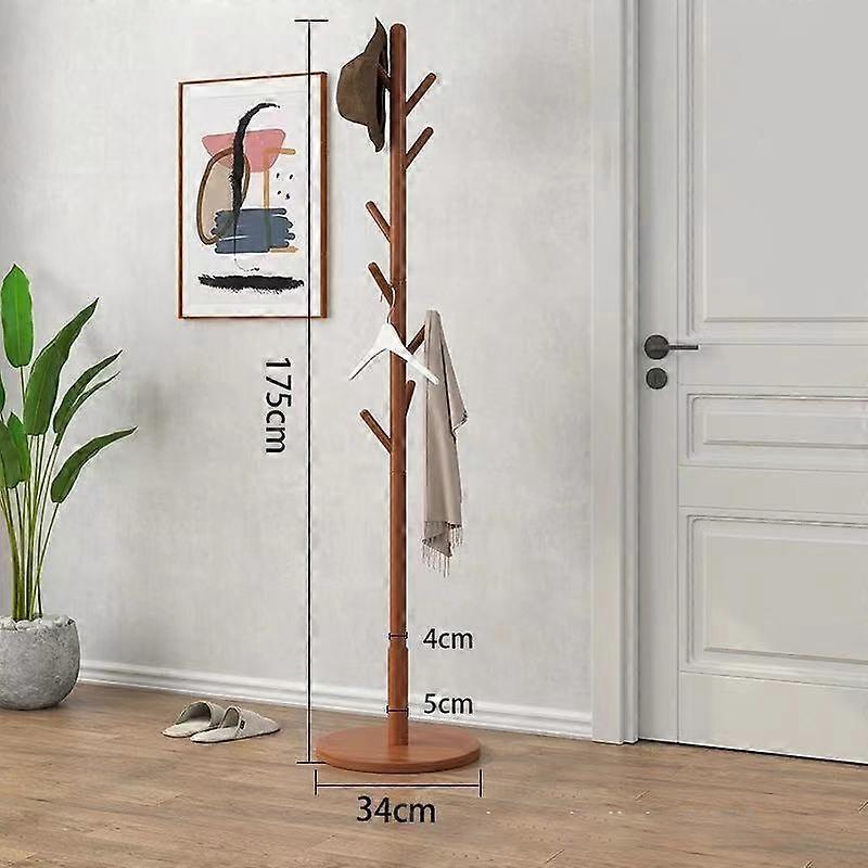 Coat Rack Stand Wooden Coat Tree Shaped Hanger Stand Freestanding with Sturdy Round Base-Brown