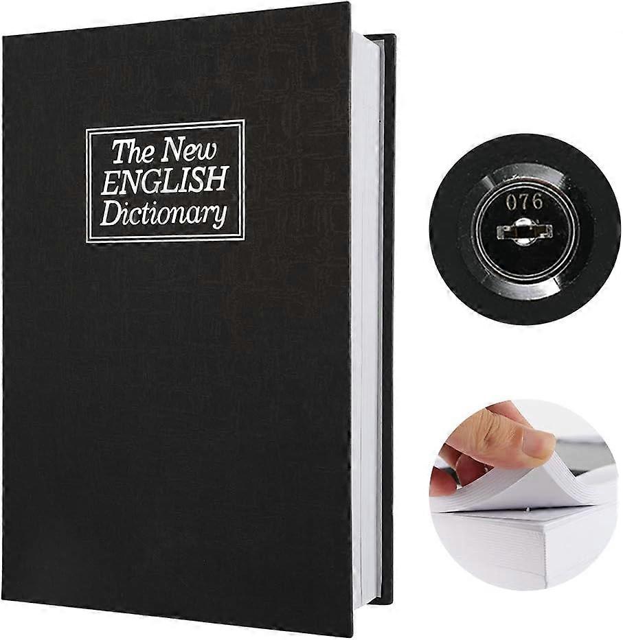Pages Book Safe with Key Lock,Dictionary Diversion Secret Safe Box,Money Hidden Lock Box,9.45" X 6.0" X 2 .2" Large Black