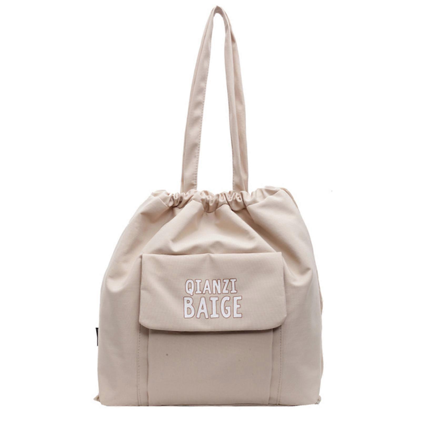 Aesthetic Drawstring Handbag with Letter Print Shoulder Bag Casual Underarm Bags for Commuting Shopping or Short Trips Khaki