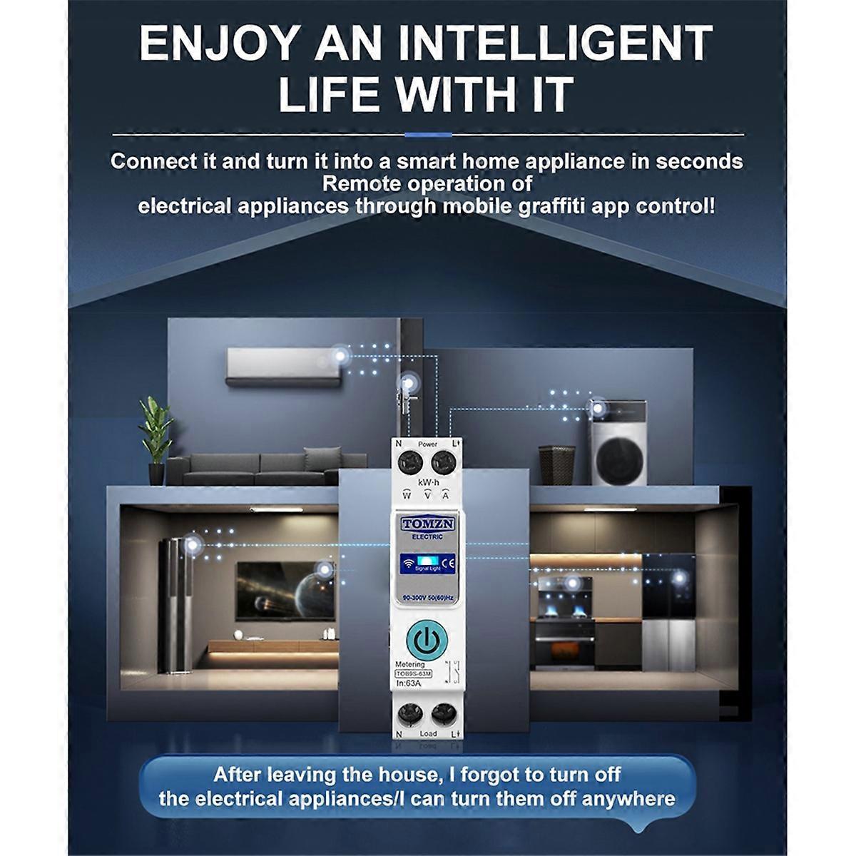  TOB9S-63M TUYA Smartlife 1P+N WIFI Smart Switch Energy Meter Kwh Metering Monitoring Circuit Breake