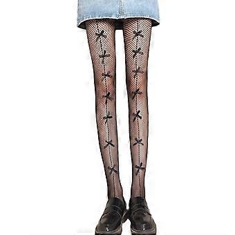 Mujer Japonesa JK Medias Pantimedias de Malla Transparente Fairycore Lindo Lazos Pequeños Corbata Acento Medias de Red Polainas Calzas Blanco