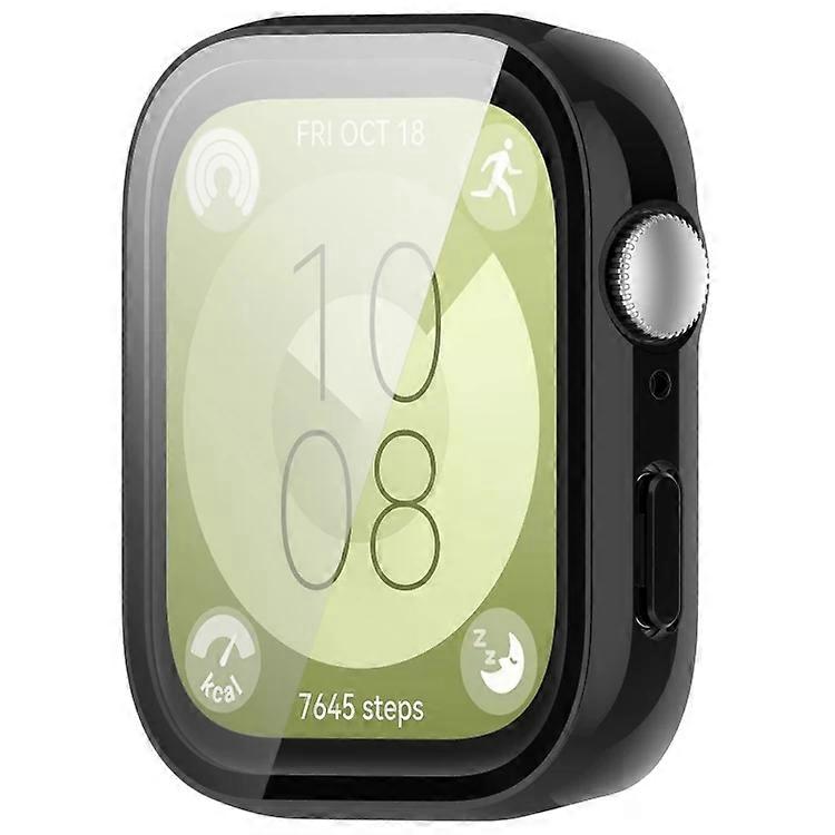 PC + 钢化膜一体式手表保护壳适用于华为 Watch Fit 3 黑色