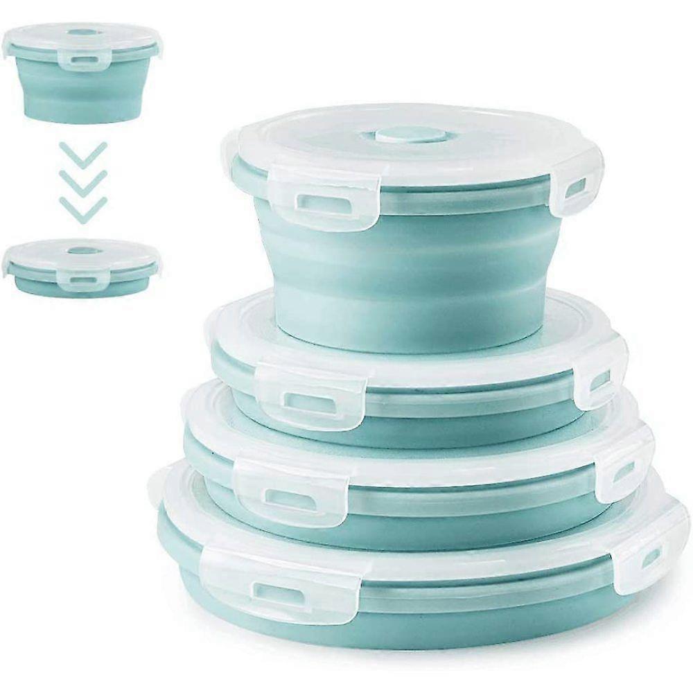 Set of 4 Round Silicone Folding Containers, Foldable Food Storage Boxes, Lunch Boxes, Made of Silicone, Foldable Silicone Storage Containers, Easy to 
