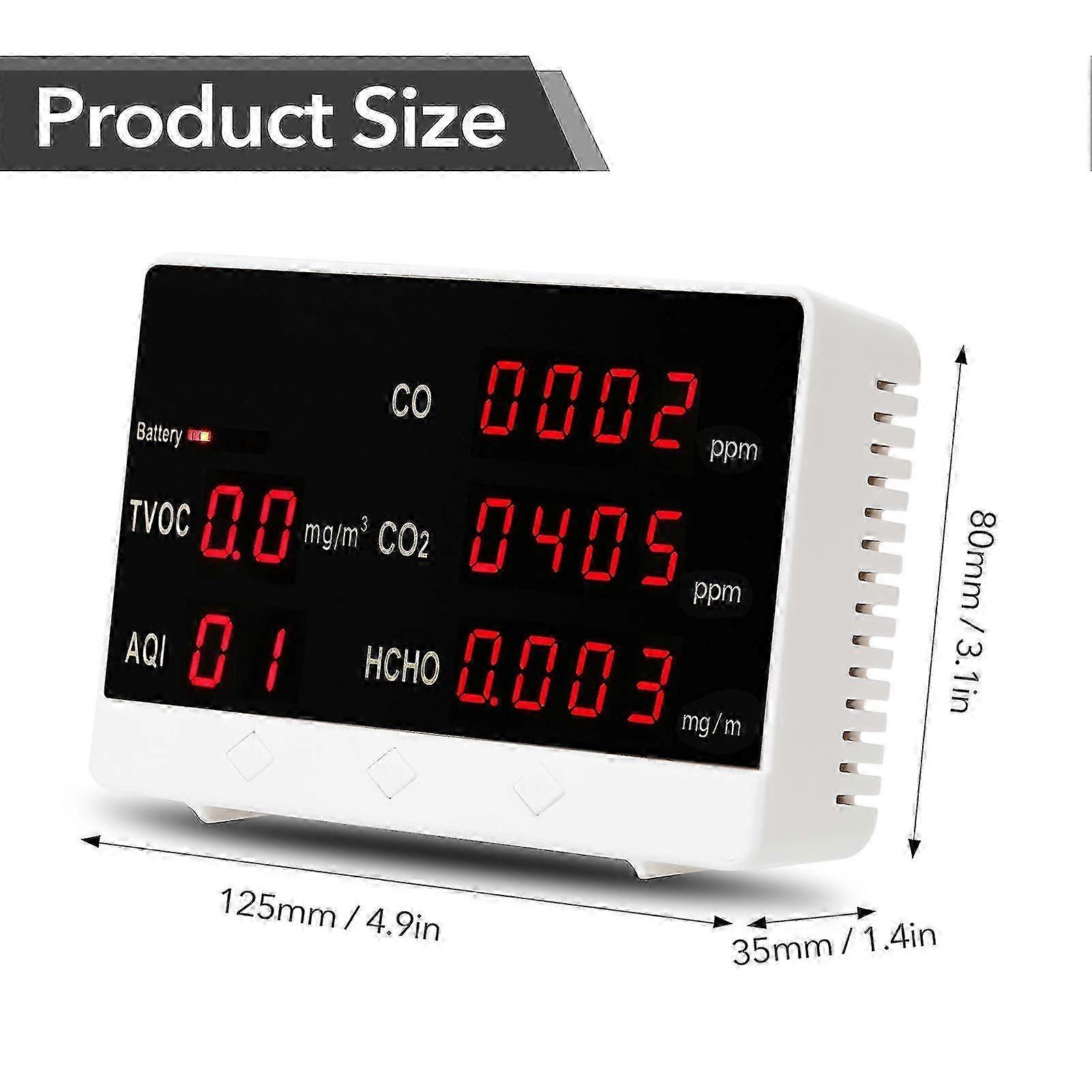 Co2 Meter Multifunctional Digital Display High Accuracy Co Co2 Hcho Tvoc Detector Air Quality Analyzer Monitor Gas Analyzer