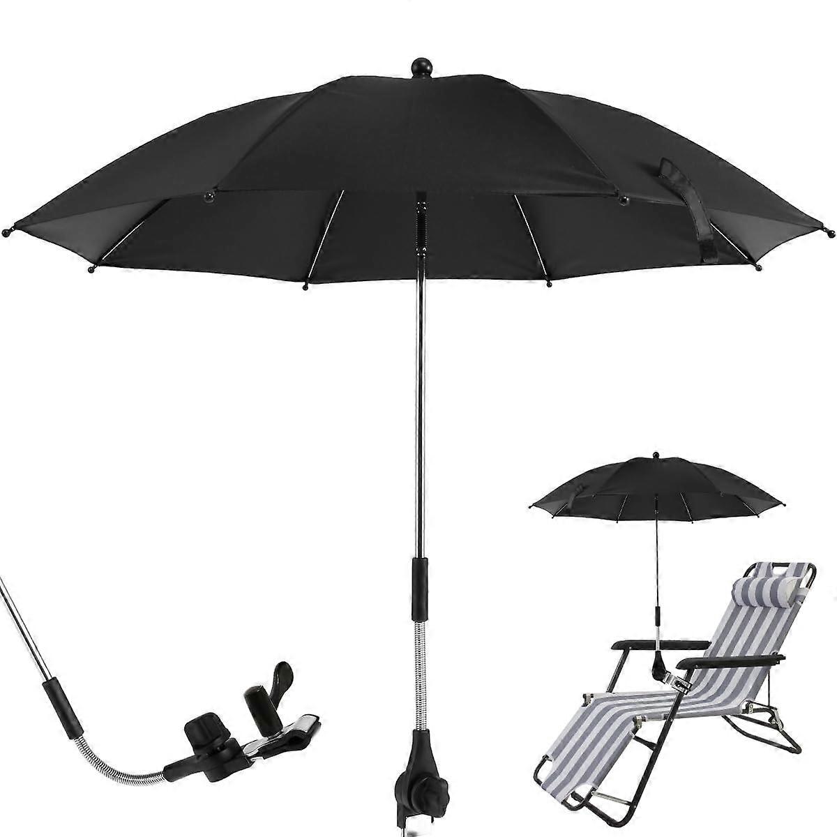 Beach Chair Umbrella 360° Adjustable Sunshade with Windproof and Waterproof Features for Beach Chair Cart - Black