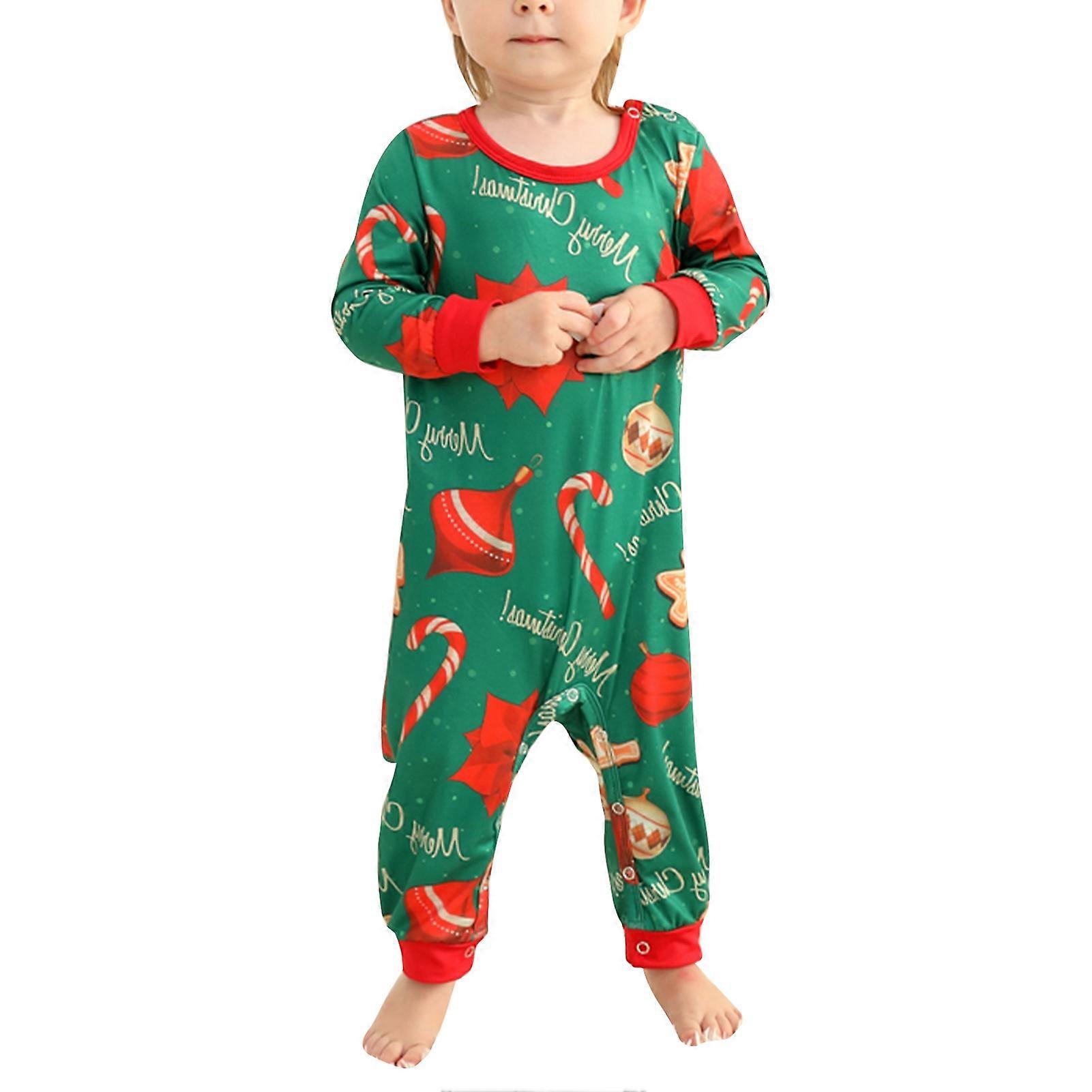 Familj pyjamas Set Julgran Tryck Rund Krage Långa ärmar Elastisk midja Sovkläder Kit