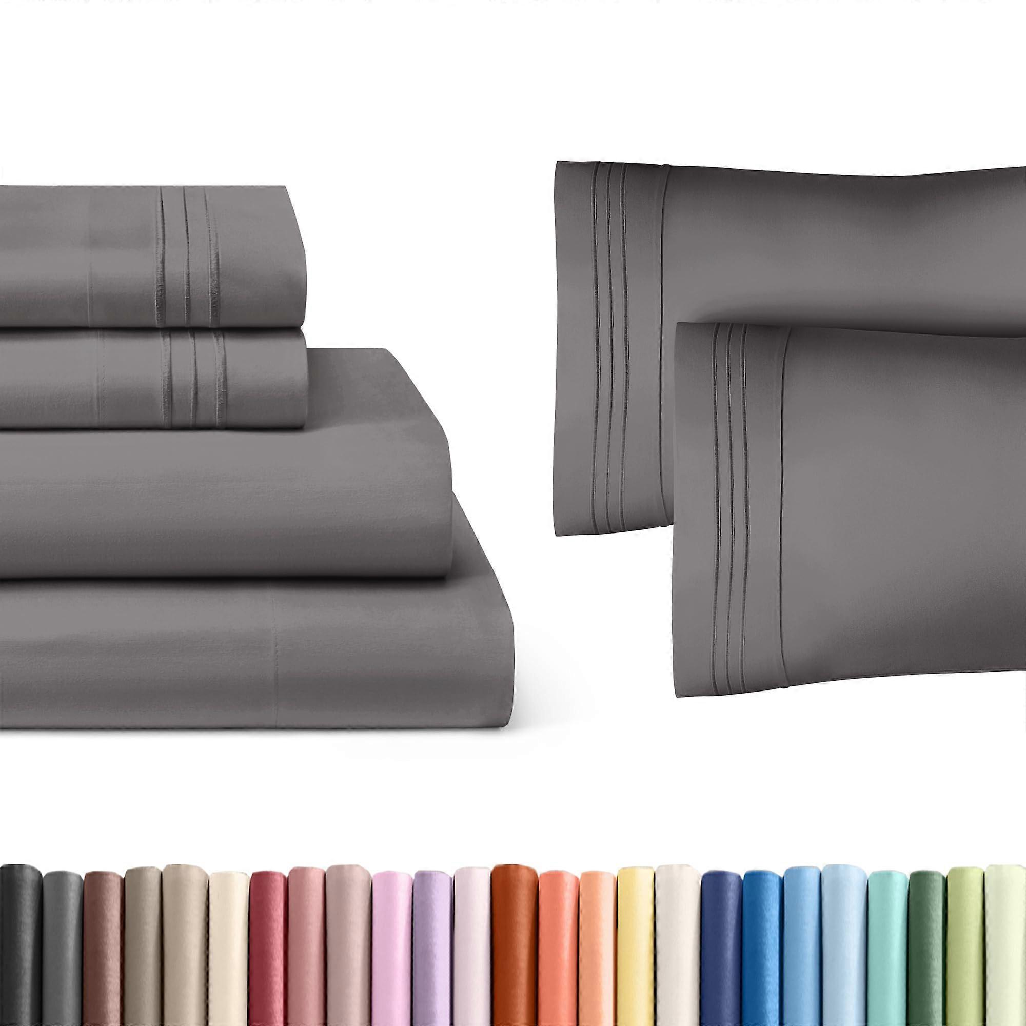 4 Piece Dark Grey Queen Size Bed Sheet Set + 2 Extra Pillowcases Bundle – 21' Extra Deep Pockets