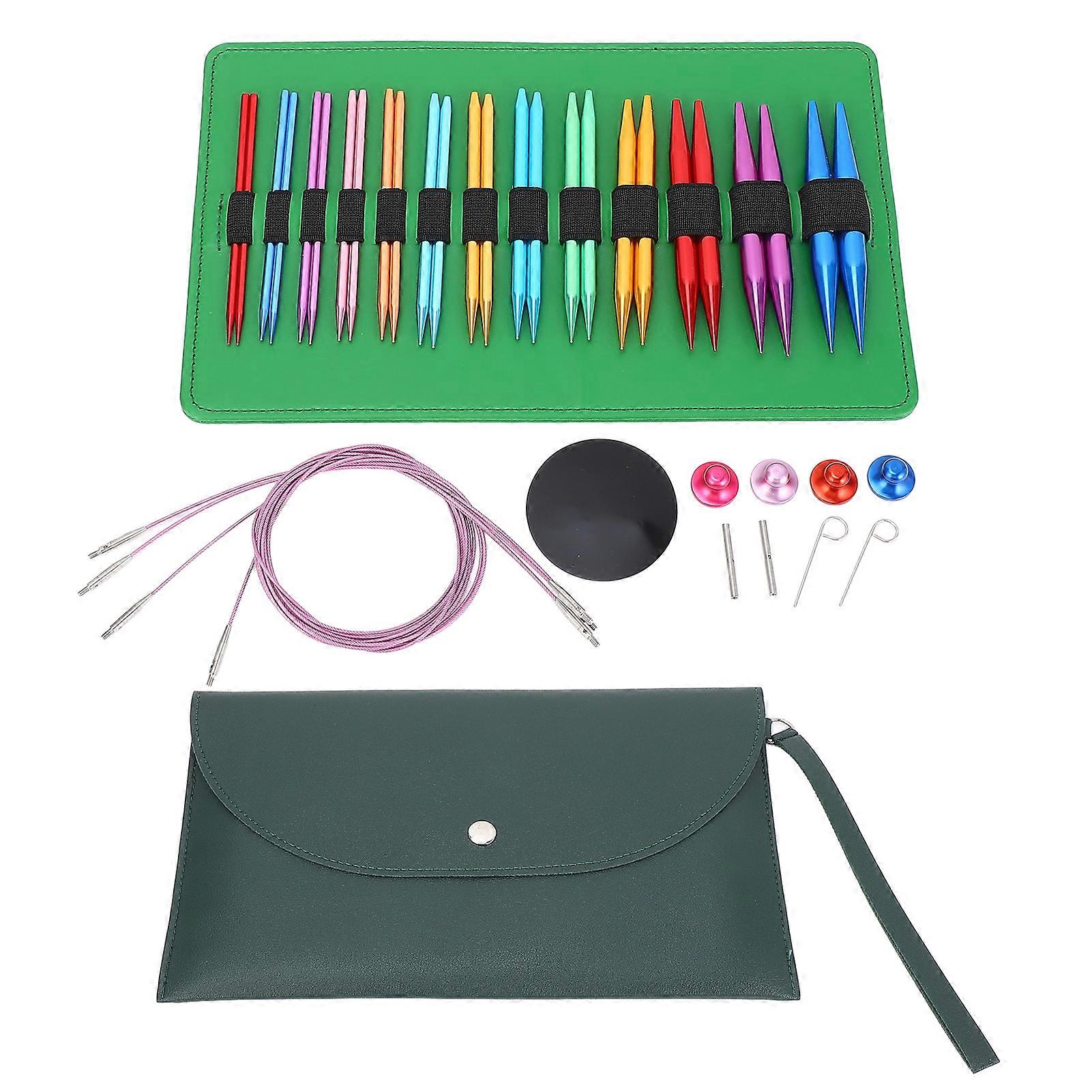 Set of 26 interchangeable circular aluminum knitting needles 10 cm (3 to 10 mm) and cable for sweater, scarf, hat