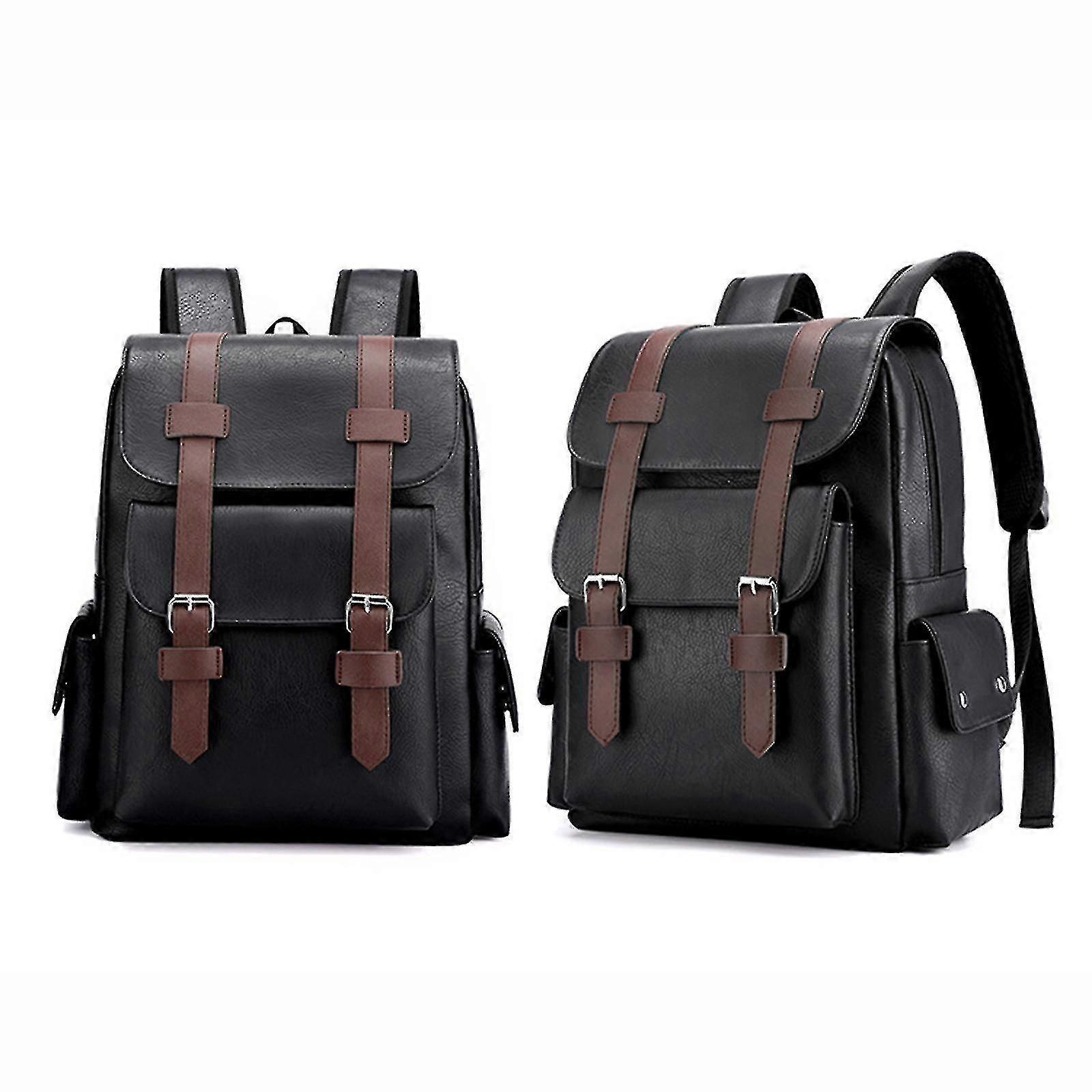 Leather Laptop Backpack For Men, Work Business Travel Office Backpack College Bookbag, Casual Waterproof Computer Backpack Fits Notebook 15.6 Inch