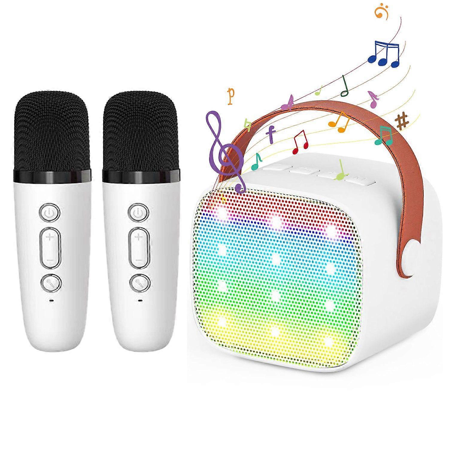 Portable mini Bluetooth karaoke machine with 2 wireless microphones for party fun