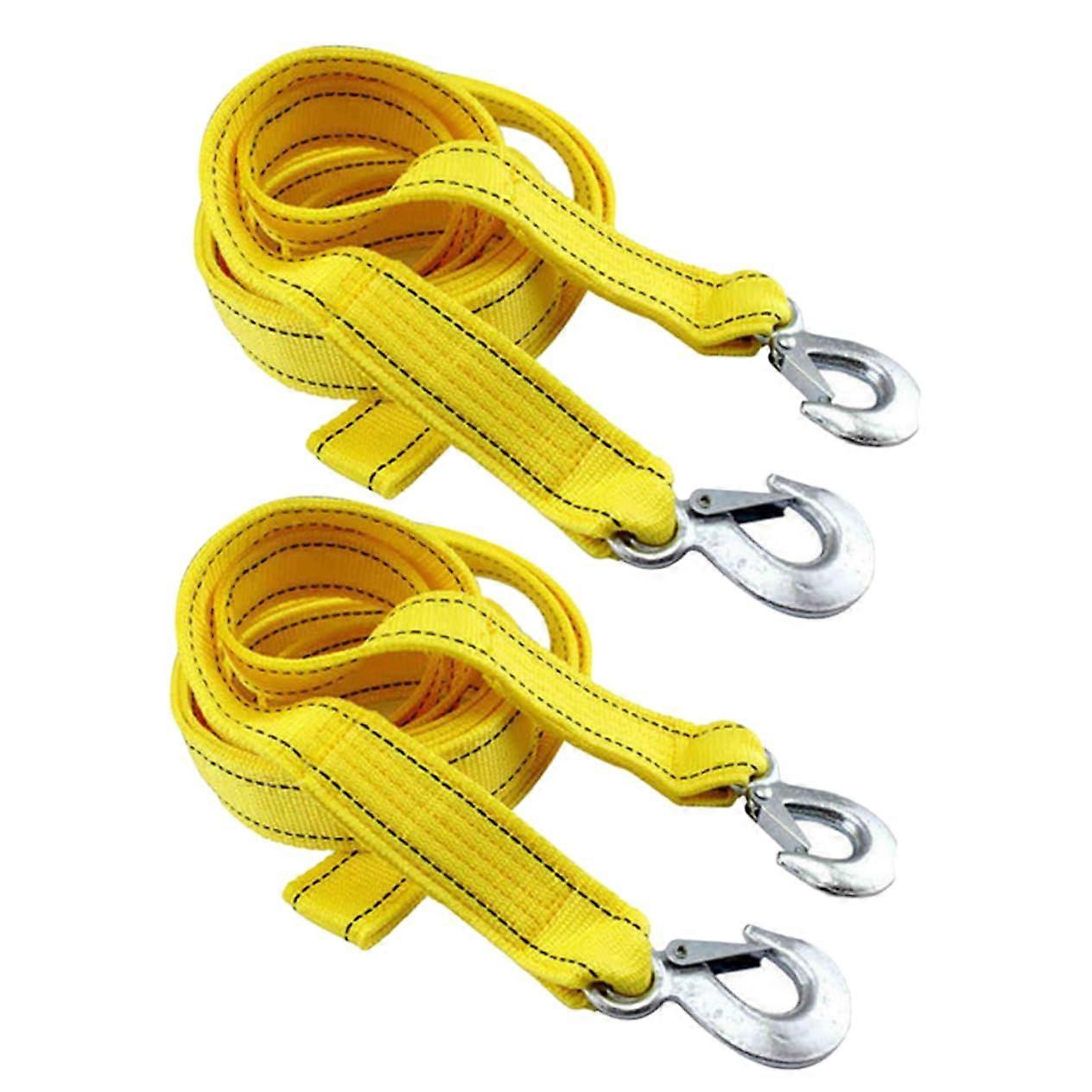 2Pcs Car Pulling Ropes Towing Straps with Forged Hooks for Off Road Trailers Winch Rope for Safe Vehicle and Emergency Response