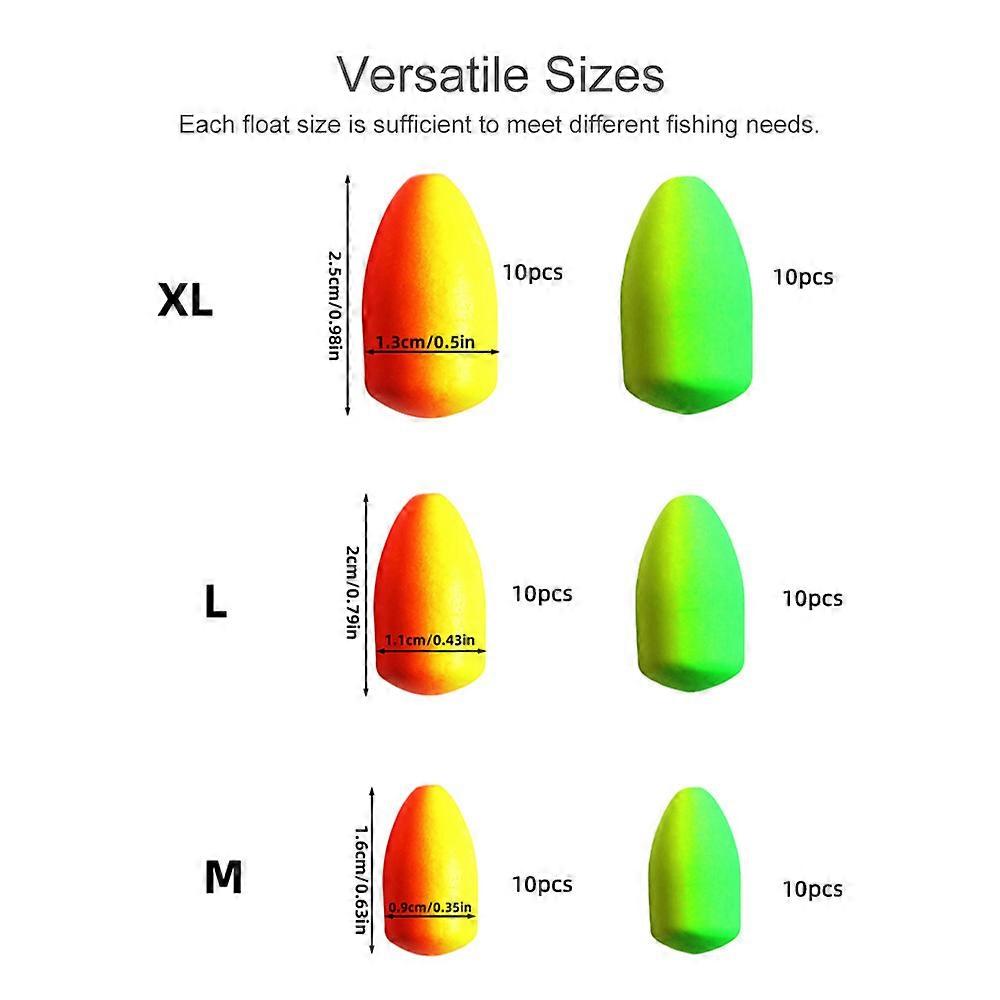 Fishing Floats 60 PCS Pompano Floats for Fishing Rigs Floats Fly Fishing Floats Bright Color with Tackle Box Lightweight EVA Foam Fishing Accessory