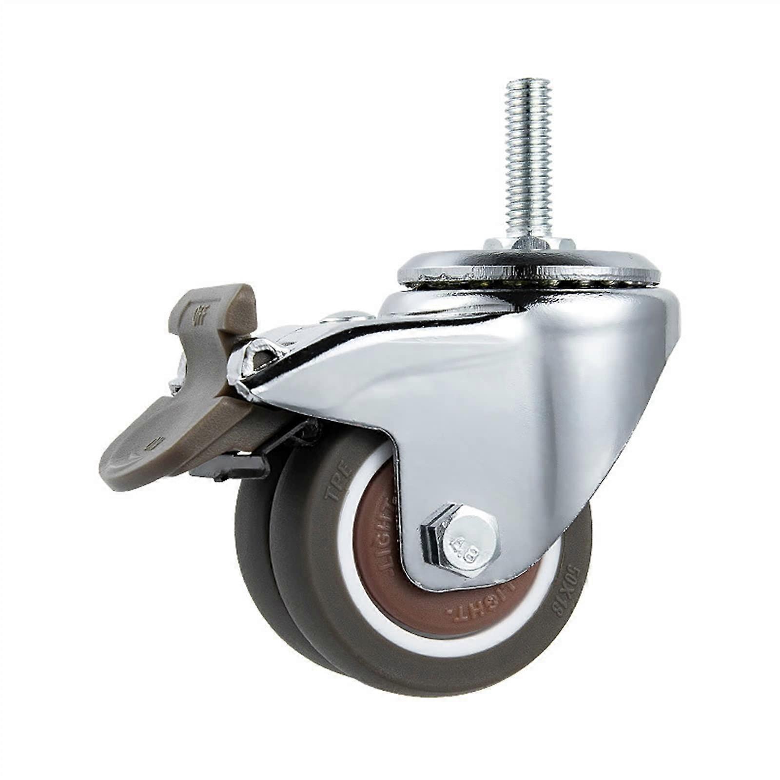Caster Wheels with Double Wheels 55kg Load Capacity 2Pcs M10 Brake 50mm Diameter Heavy Duty Replacement Rollers
