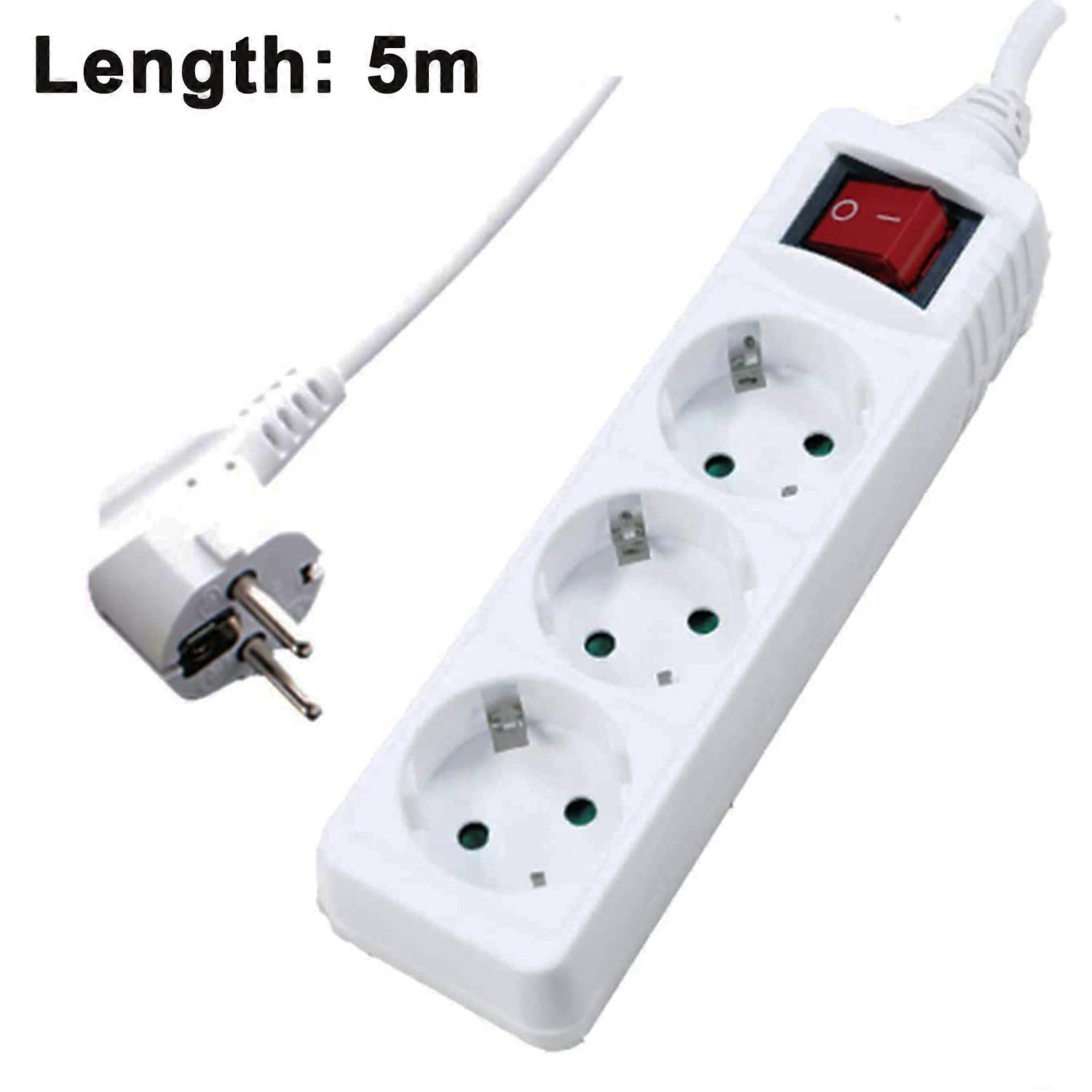 3 Socket Strip - Extra Flat Plug Cable Switch / Multiple Socket With Child Protection / Flat Plug Connector Strip（5M）