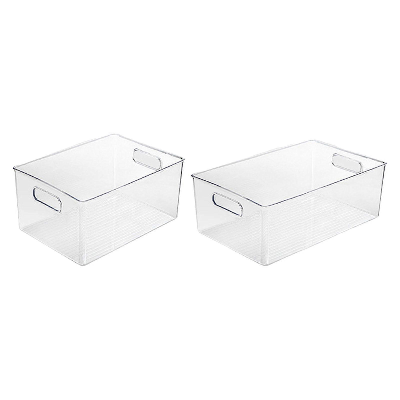 2x Transparent Storage Organizer Bin with Handle for Kitchen