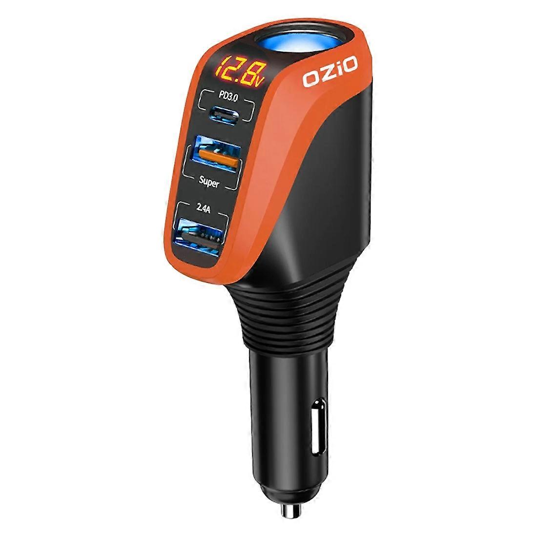 Ozio DY48TC 188W Type-C + USB Dual Port Multi-function Car Charger with Cigarette Lighter