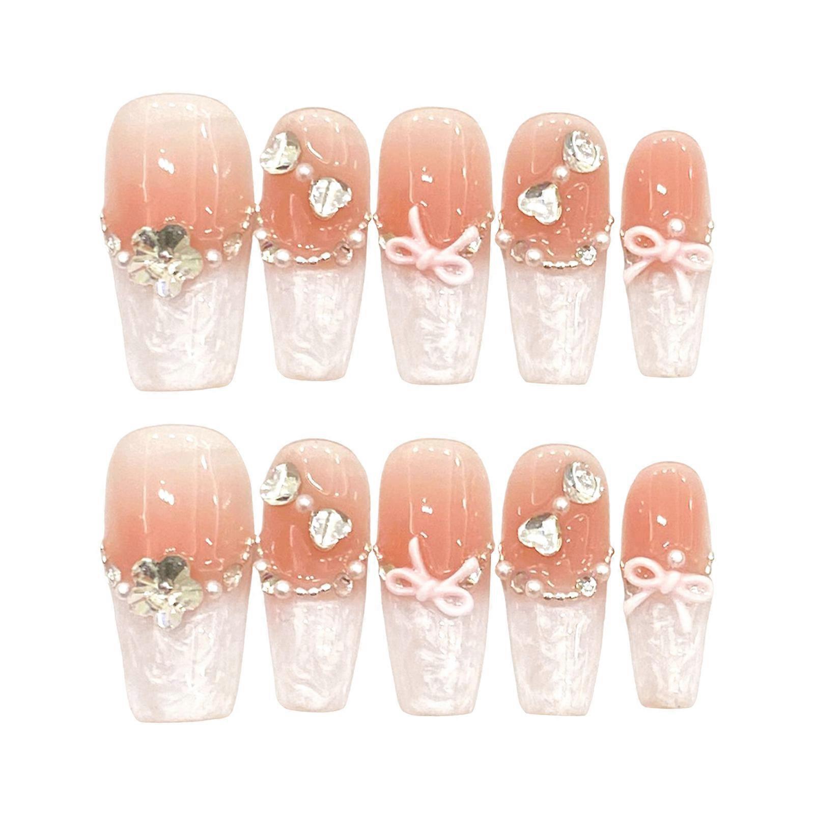 Unhas postiças rosa suaves com ponta francesa leve e fácil de colar unhas postiças