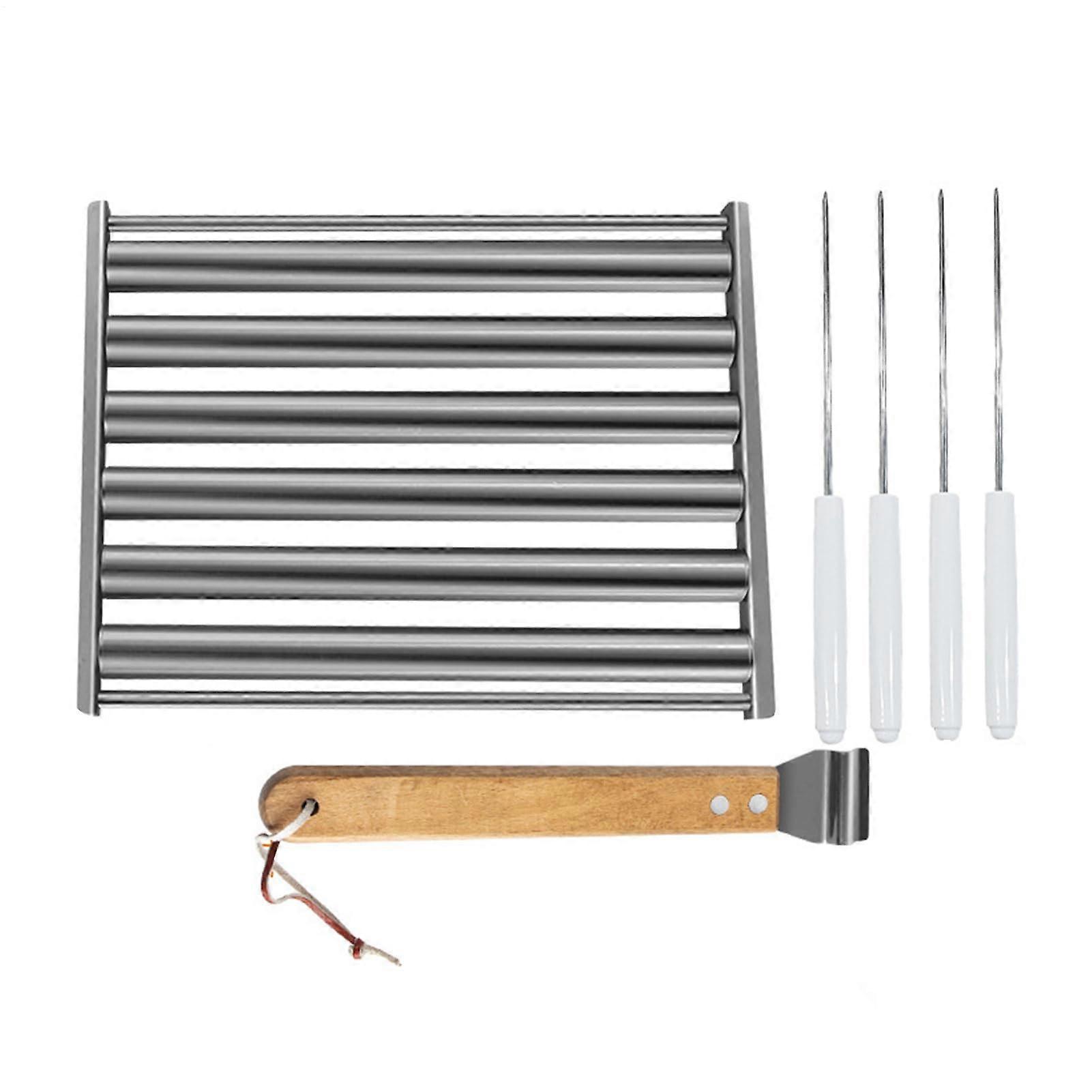 Hot Dog Roller for Grill - Stainless Steel BBQ Tool with Wooden Handle for Even Heating of Sausages and Corn on the Cob