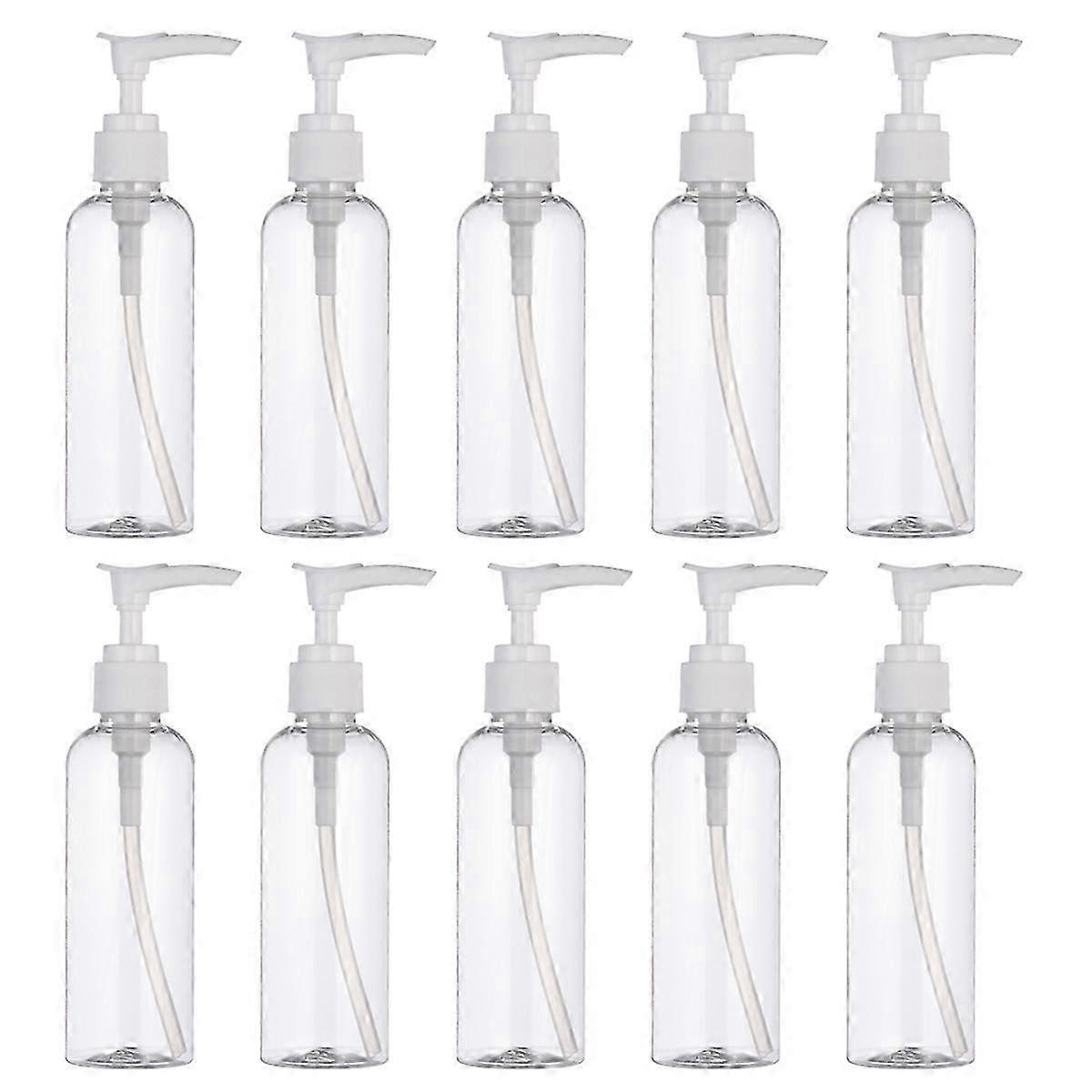 10 Pcs 100ml Travel Empty Plastic Bottles with Pump for Shampoo Lotion (Transparent)