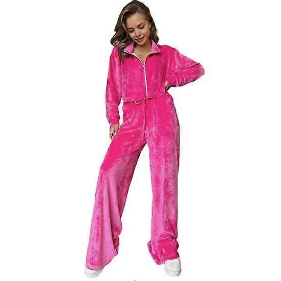 2 st / set Kvinnor Kappa Byxor Kostym Gyllene Sammet Dragkedja Stand Krage Långärmad Topp Dragsko Elastisk