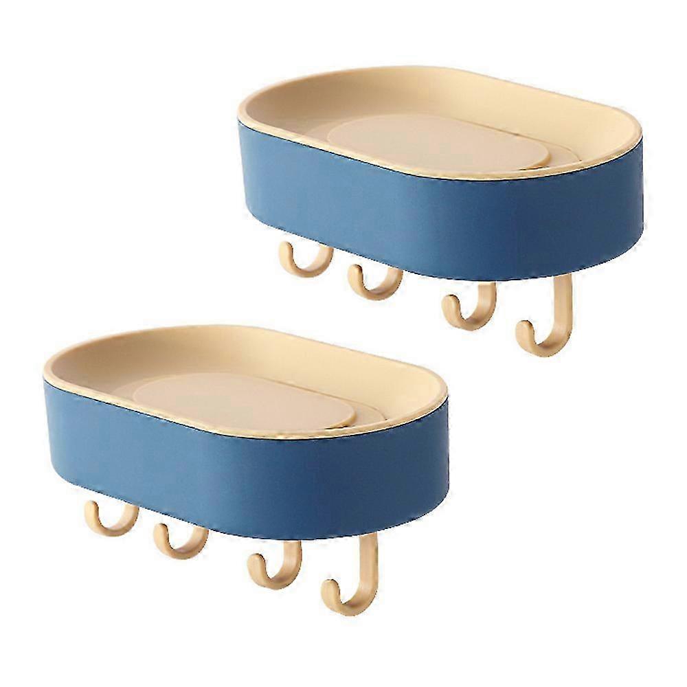 Soap Dish for Shower Wall 2 Pack, Plastic Soap Holder Hooks, No Drilling