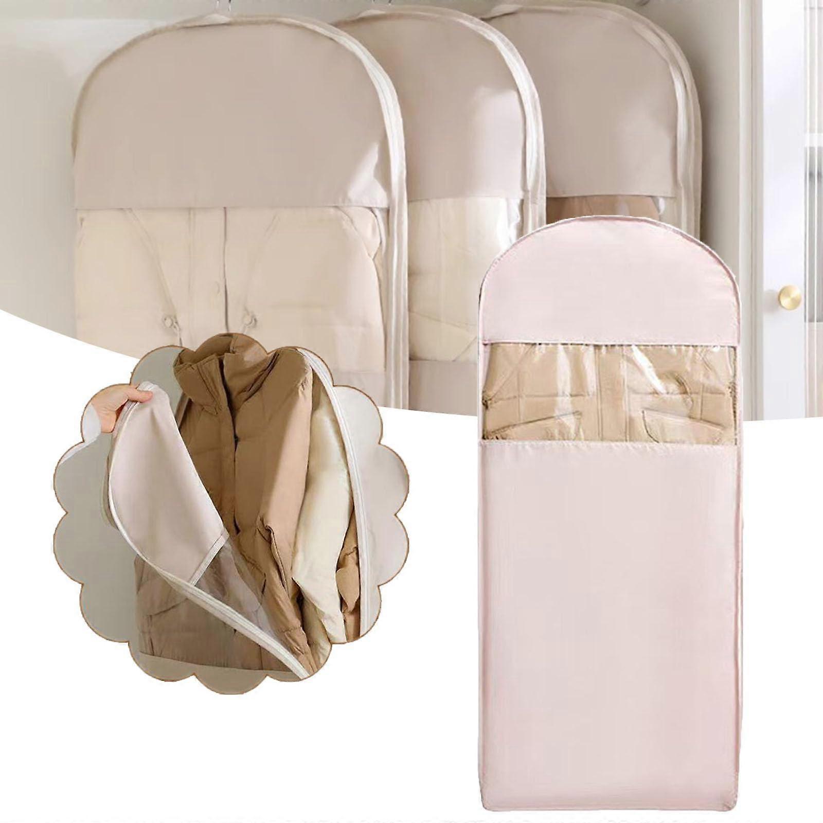 Space Saving Hanging Garment Bag with Self Compression Zipper (Pink,XL)