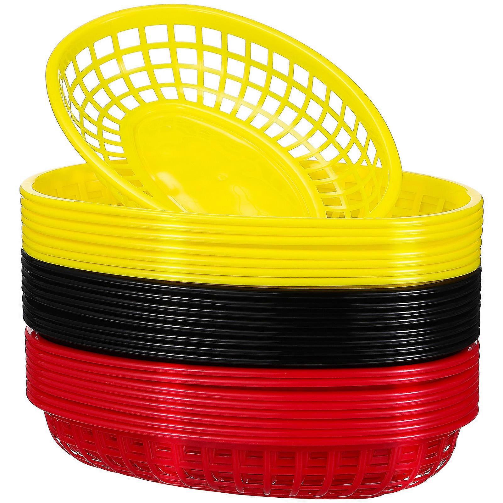 24pcs Stackable Fast Food Baskets with Hollow Design, Large Capacity Bread & Burger Trays in Black, Red, Yellow for Party, Picnic, BBQ, Fries,