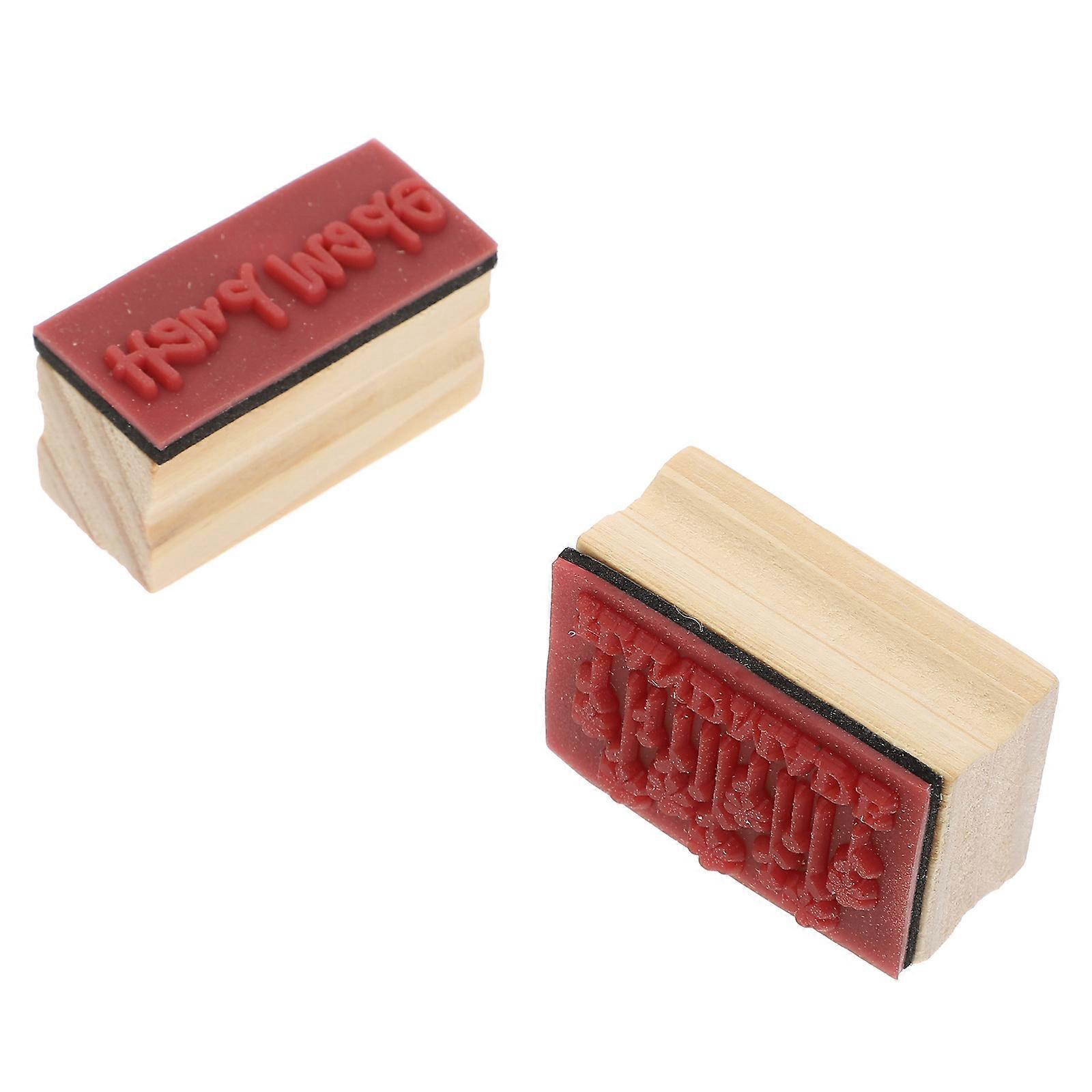 Creative Wooden Stamp for DIY Craft Khaki Synthetic Material 2pcs Set Portable