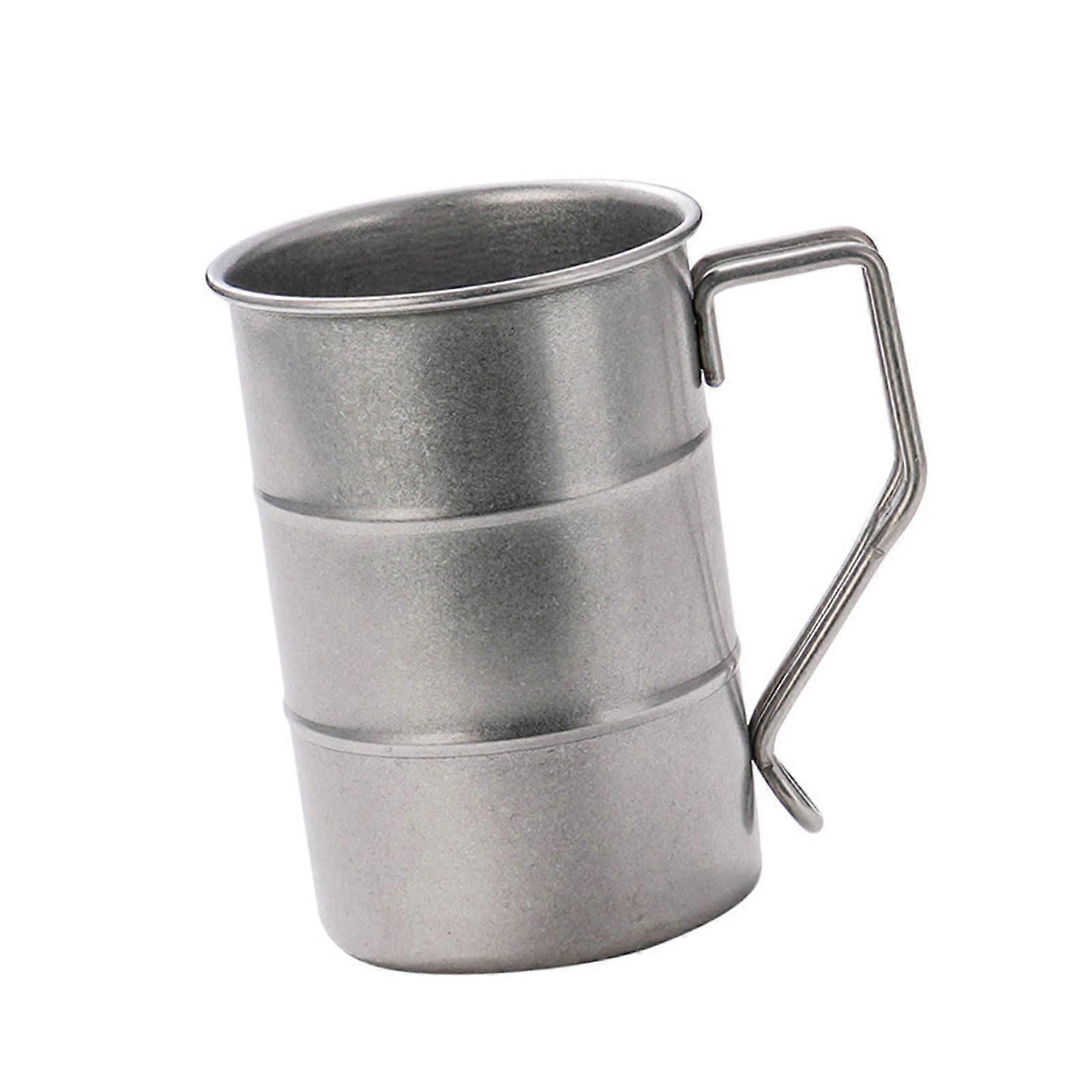 Vintage Portable Coffee Cups with Bamboo Handle, Stainless Steel Camping Mug for Travel Enthusiasts