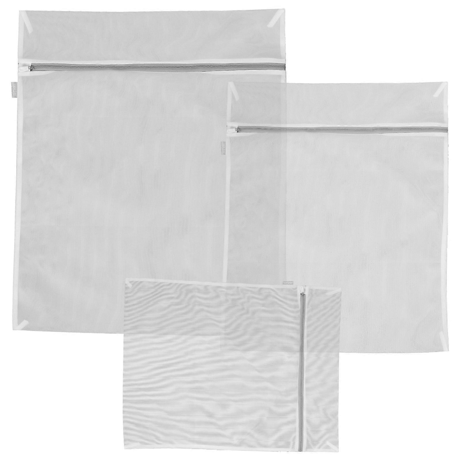 White Fabric Laundry Bag for Delicate Clothes Washing with Zippered Opening and Mesh 3pcs