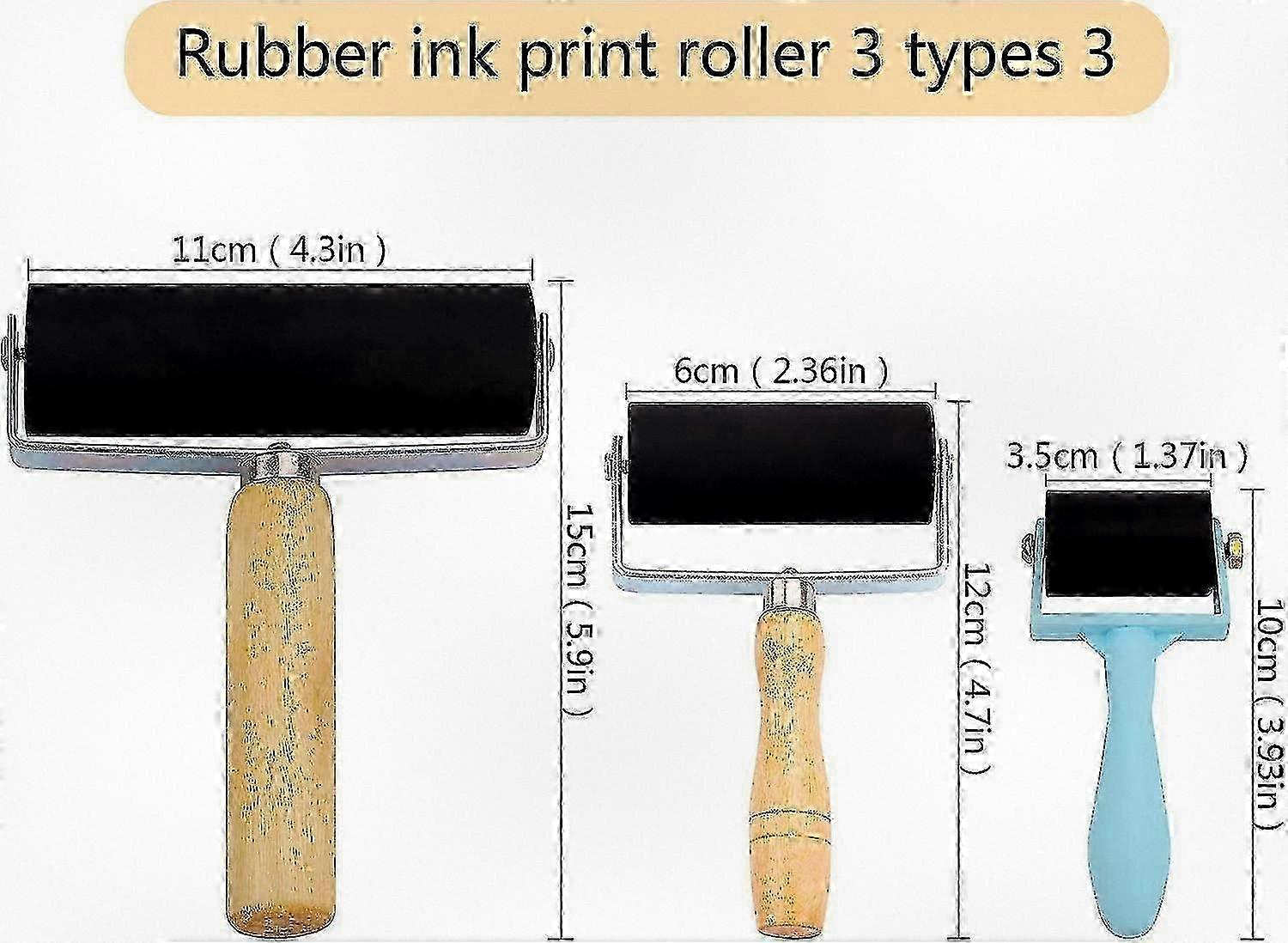 3-Piece Rubber Brayer Roller Set for Art Printing and Ink Application