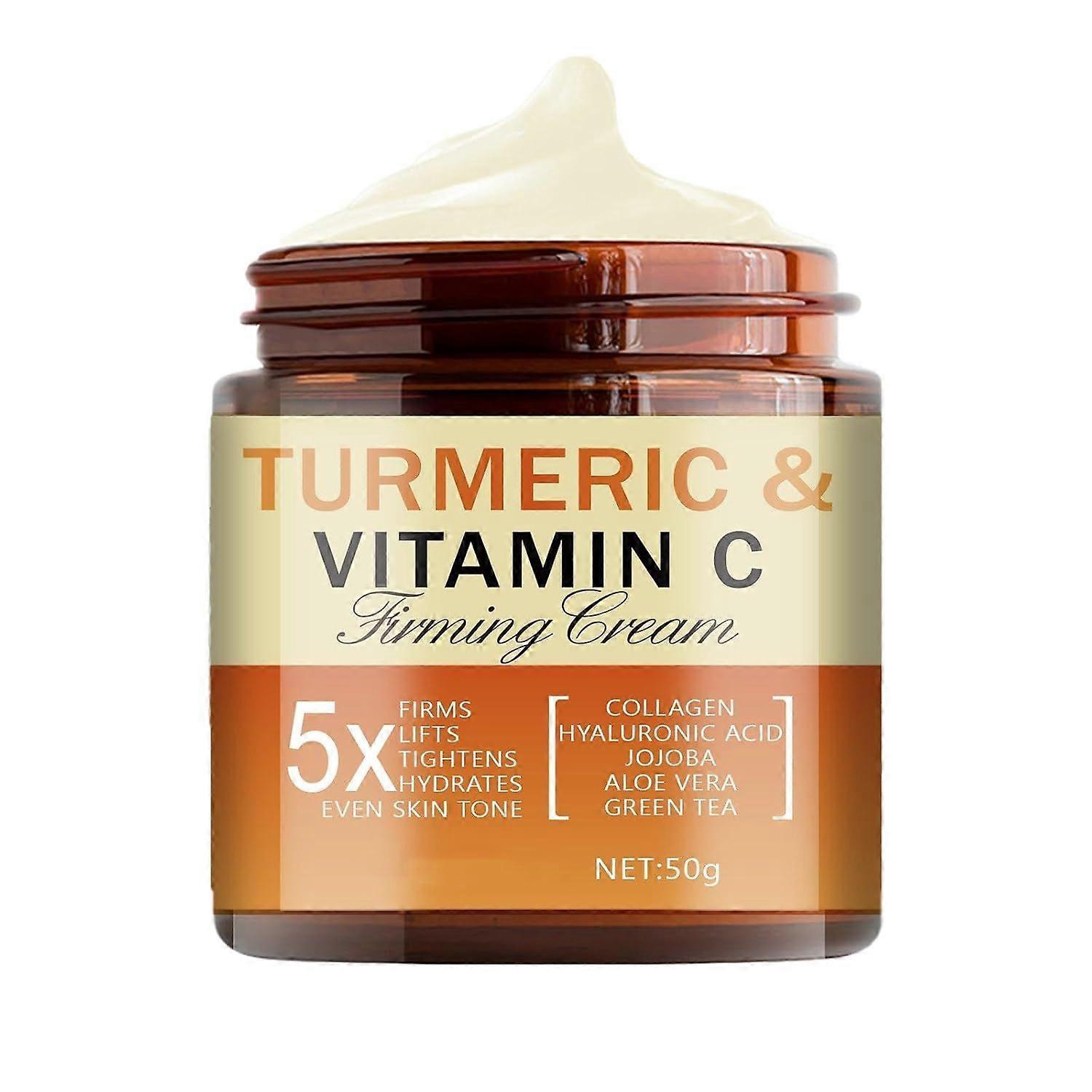 Turmeric & Vitamin C Firming Cream for Face & Eye - Anti-Aging Moisturizer with Aloe, Green Tea, Collagen - Hydrates, Tightens Skin, Reduces Wrinkles 