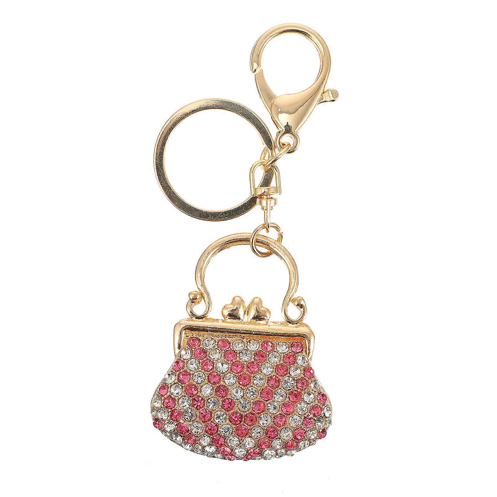 Bag Charm Key Chain Pink Diamond Purse Shape Design Organize Keys 1Set