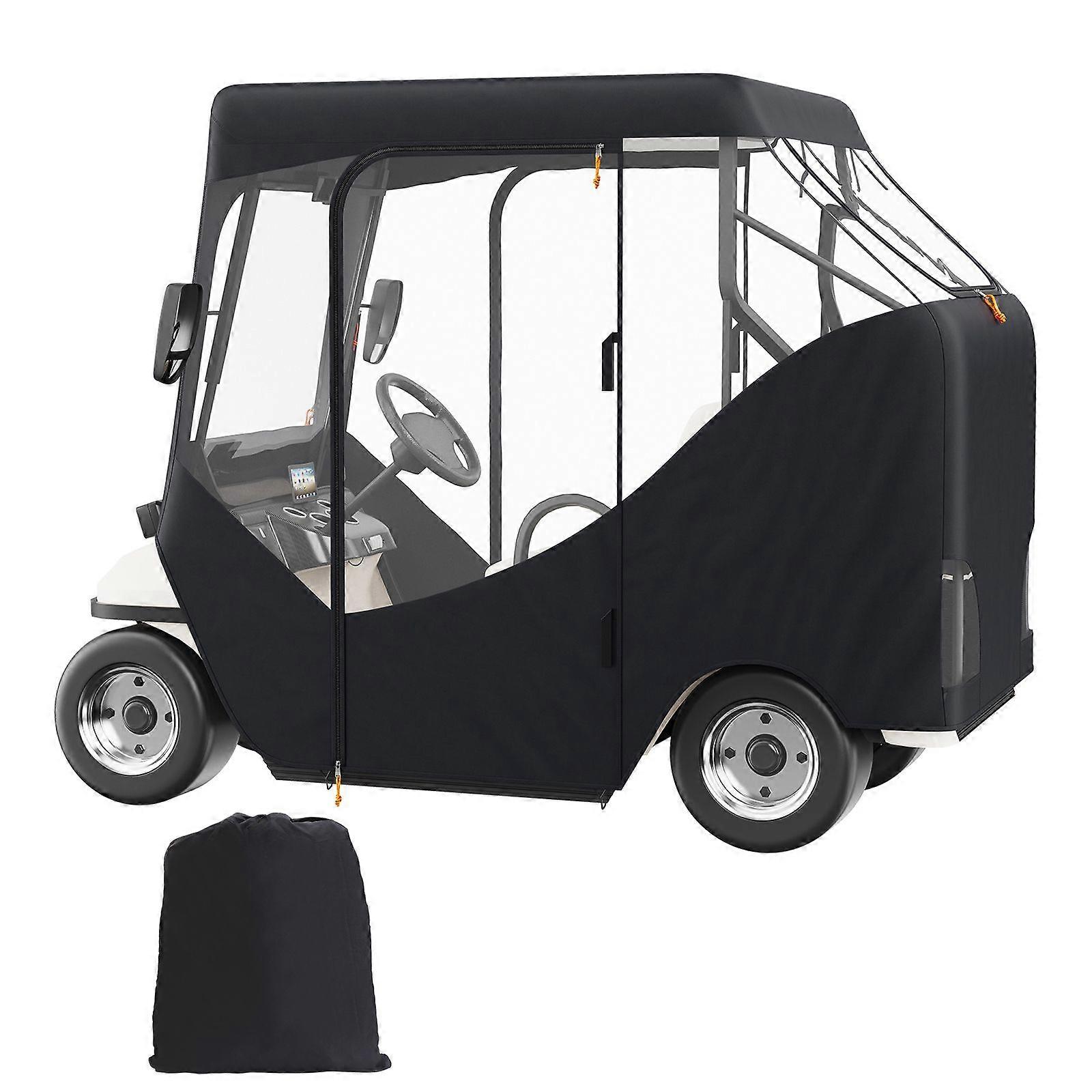 Golf Cart Enclosure, 600D Polyester Driving Enclosure with 4-Sided Transparent Windows, 2 Passenger Club Car Covers Universal Fits