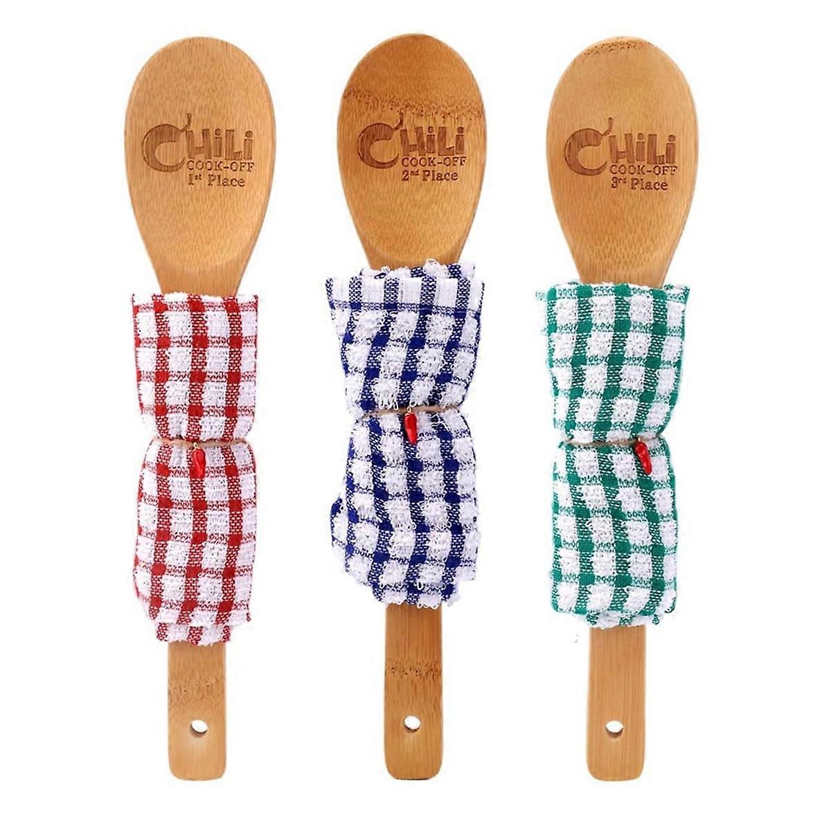 3pcs Chili Cook Off Prizes, 1st 2nd 3rd Place Wooden Spoon Award Cooking Trophy Set Chili Cookoff D