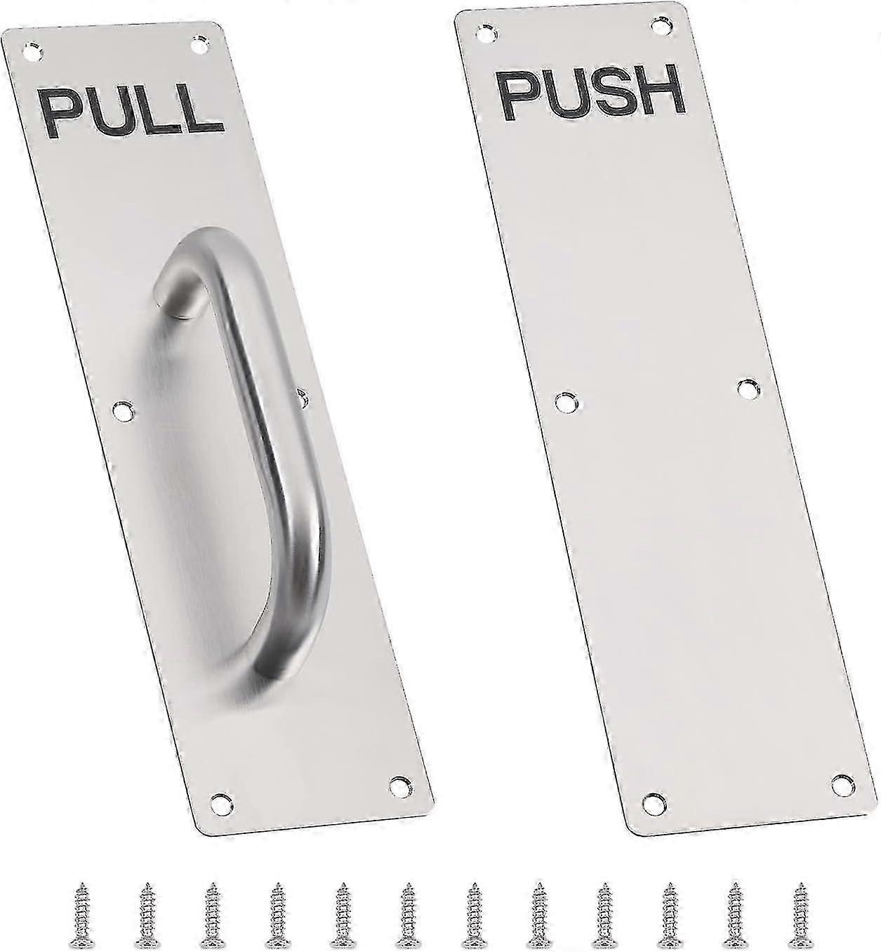 مقبض باب من الفولاذ المقاوم للصدأ ، سحب سبائك الألومنيوم ودفع لوحة مقبض باب منزلق فضي تجاري شديد التحمل مع مسامير ، 300 × 80 مم