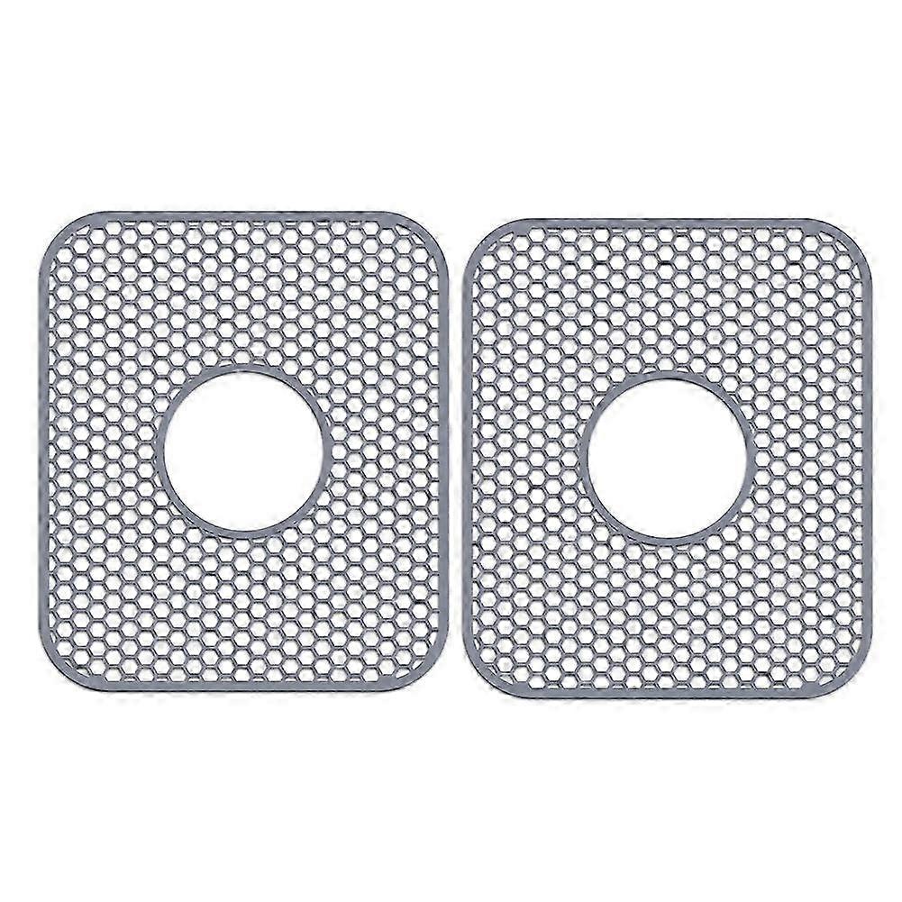 Silicone Sink Mat, 2 Pack Sink Protectors for Kitchen Sink with Rear Drain, Foldable Non-Heat Resistant