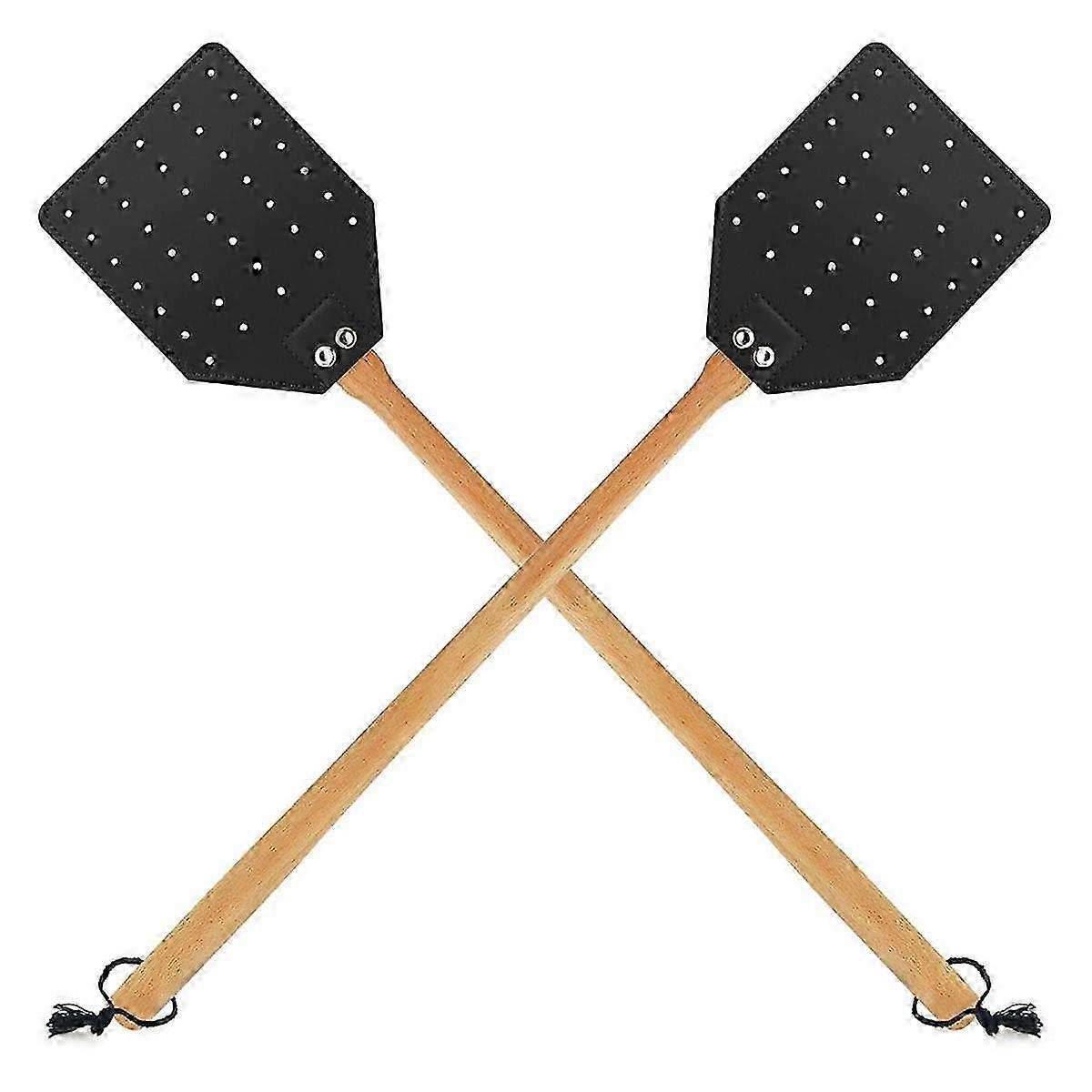 Mata-moscas de couro para uso interno/externo, mata-moscas durável com cabo de madeira, 19,7 polegadas de comprimento, pacote com 2