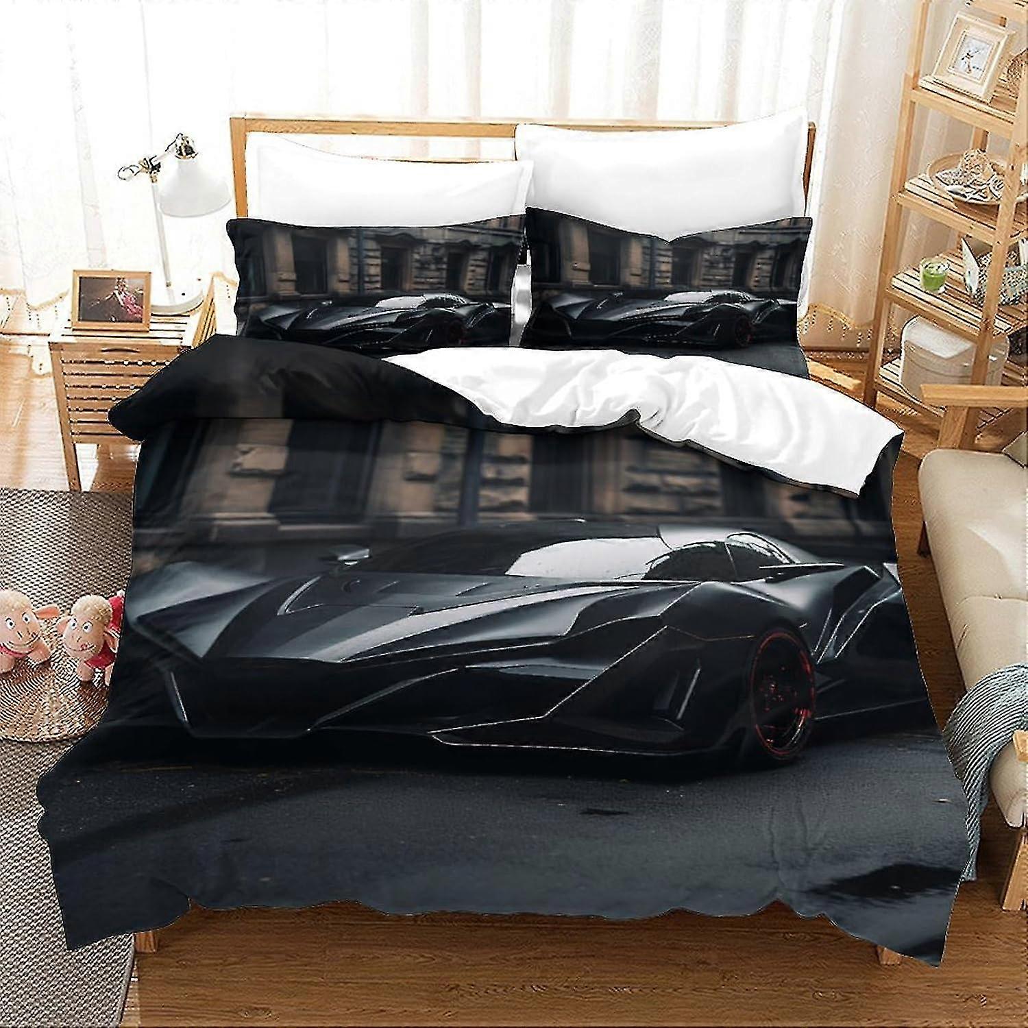 3D Printed Supercars Duvet Cover Set, Future Art Bedding, Soft Microfiber, 2 Pillowcases, Hidden Zip
