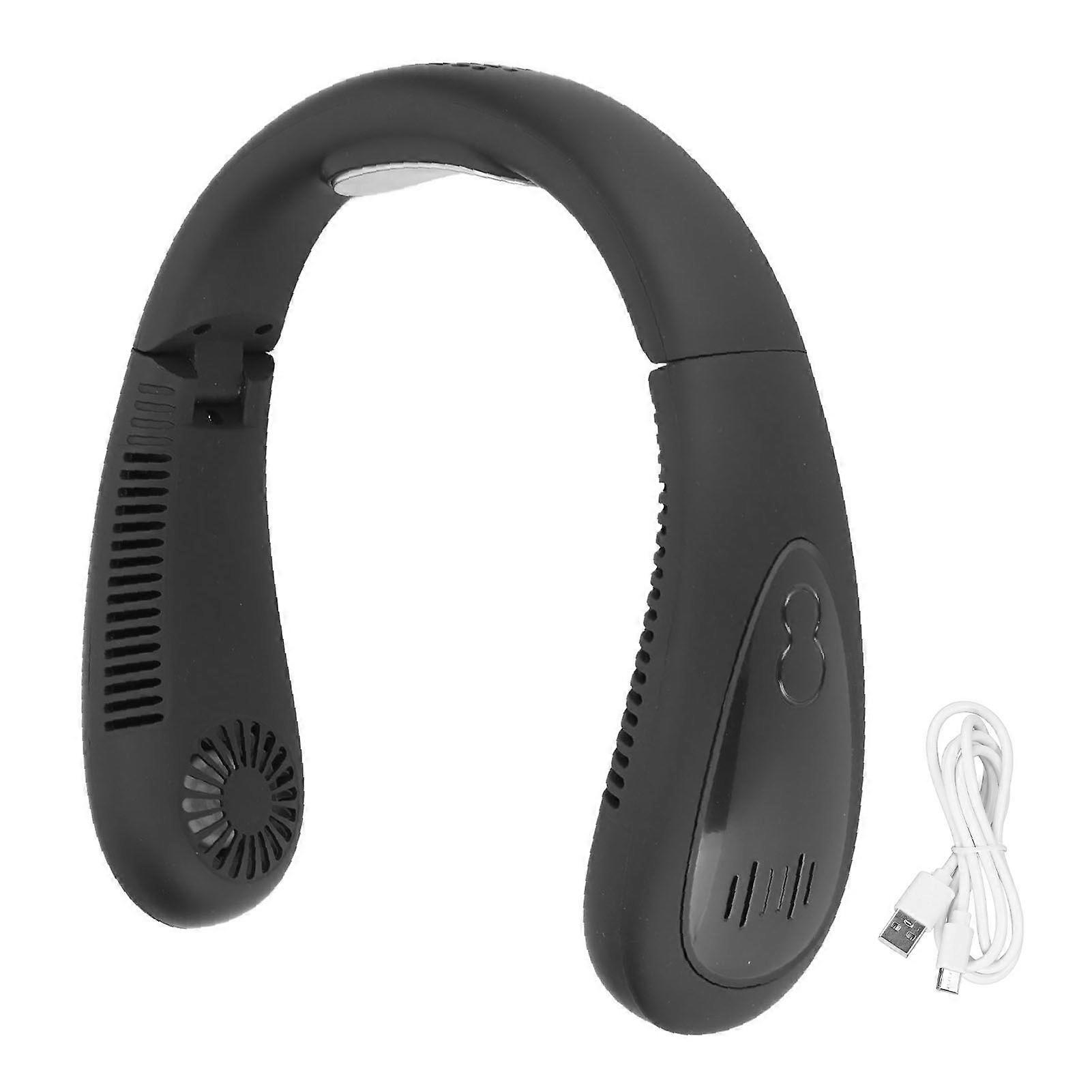 2025 Ultimo modello di ventola da collo nera 3 modalità di velocità Ricarica USB Vivavoce LED