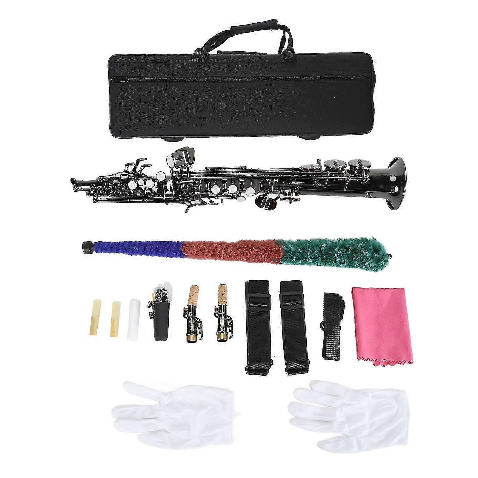 Bb Soprano Saxophone Brass Straight Soprano Sax Kit With Cleaning Tool Gloves Carrying Case