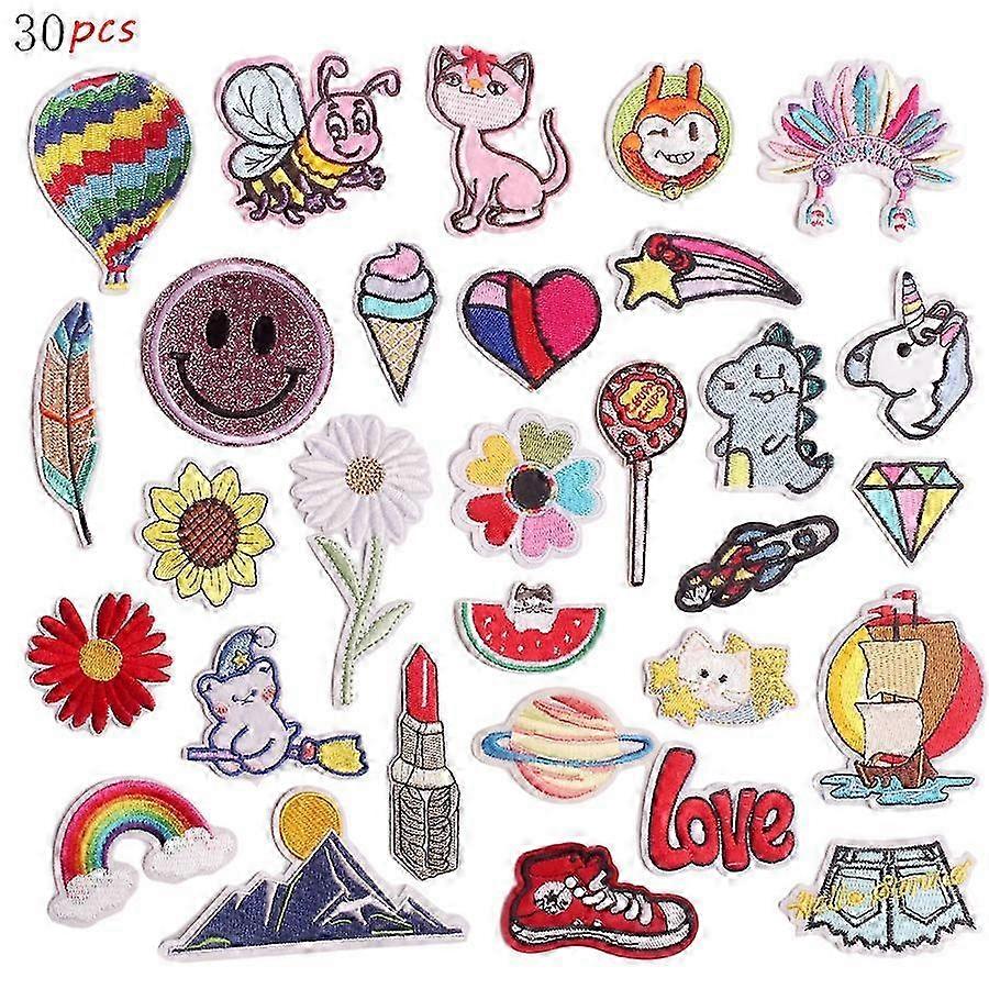 30pcs Random Assorted Styles Embroidered Sew On/Iron On Patch Applique for Clothes, Dress, Hat, Jeans, DIY Accessory