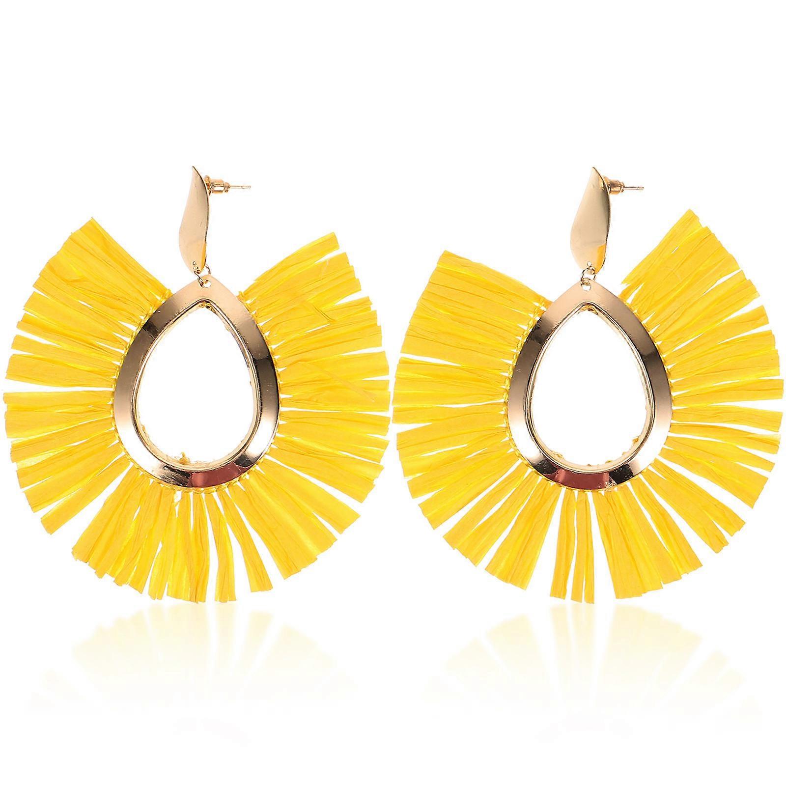 Thread Drop Earrings Tassel Earrings Women Earrings For Formal Events Fan Shape Yellow 9x8.5cm Decorative 1 Pair