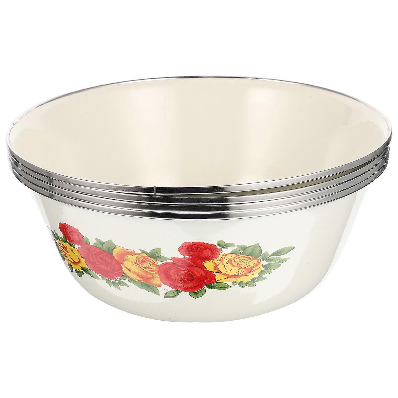 Kitchen Enamelware MultiFunctional Enamel Basin Friends Retro Style 22X22X8CM 4Pcs