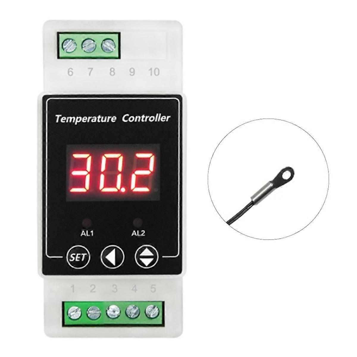 LED Rail Thermostat DC8-24V 2-Way Relay Din Rail Mounted Controller Heating and Cooling Temperature Alarm Controller D