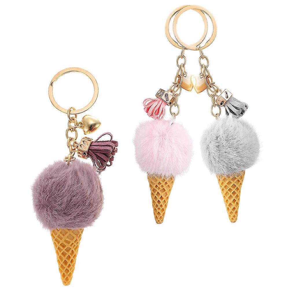 Plush Ice Cream Keychain Set Cute Handbag Design Soft Pendant Keyring for Car Keys & Accessories 3pcs Grey