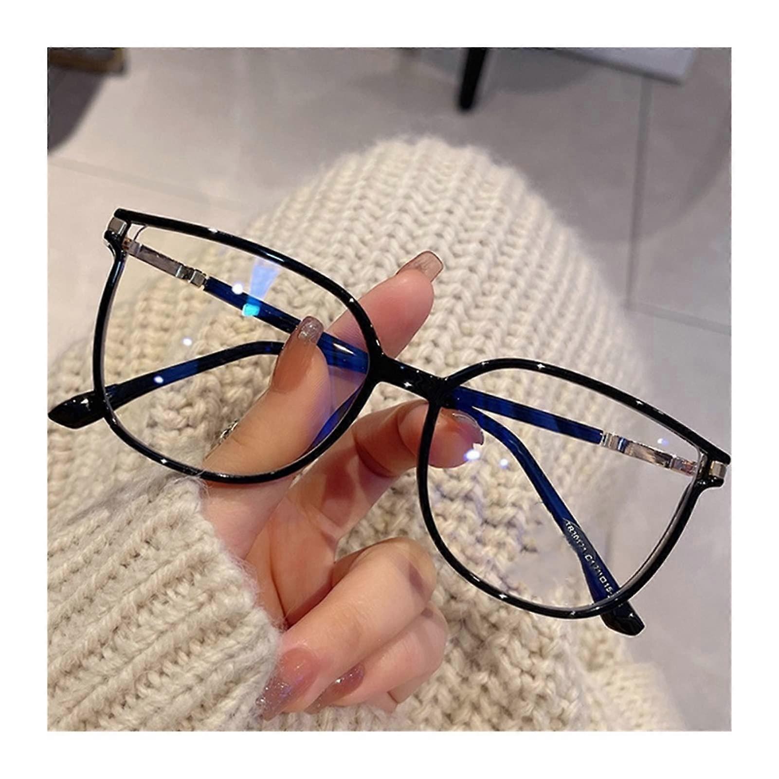 Reading Glasses, Anti Blue Light, Transparent Tea, Black Glasses with Glitter Frame