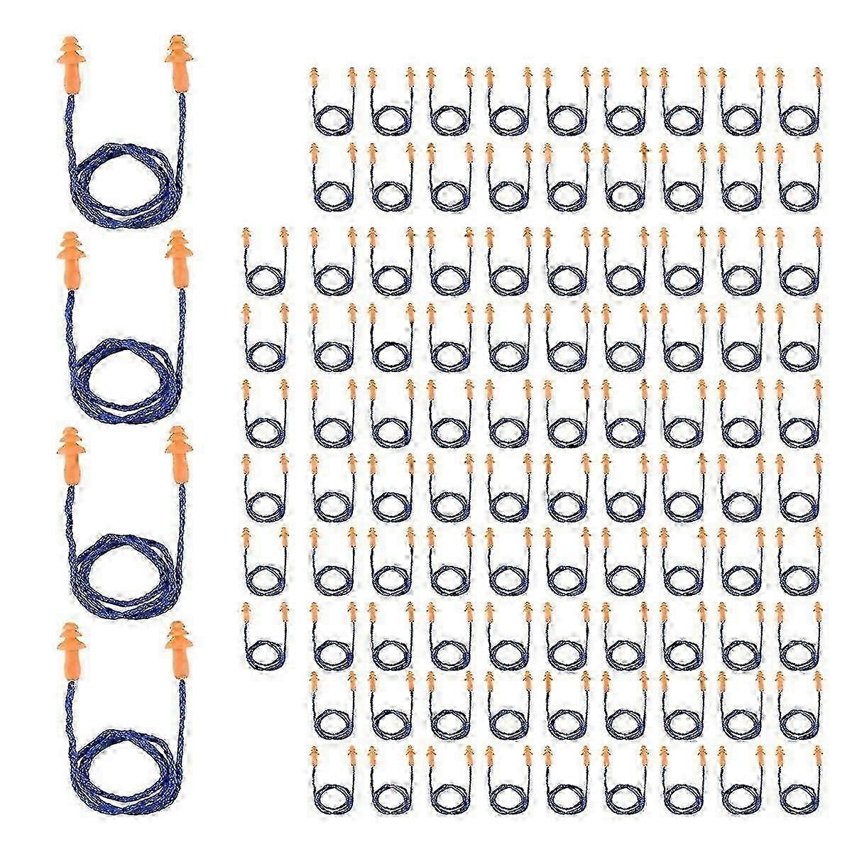 100 Pairs Individually Wrapped Non Soft Silicone Corded Ear Plugs Reusable Hearing Protection Rubber Earplugs js