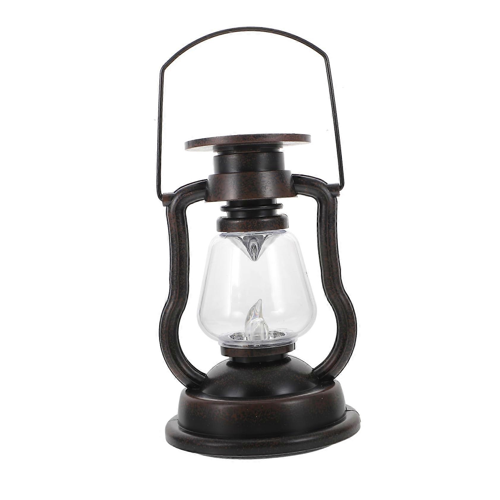 Hanging Solar Lantern Flickering Flame Retro LED Garden Light Rust-Colored Cordless Solar Lamp For Outdoors