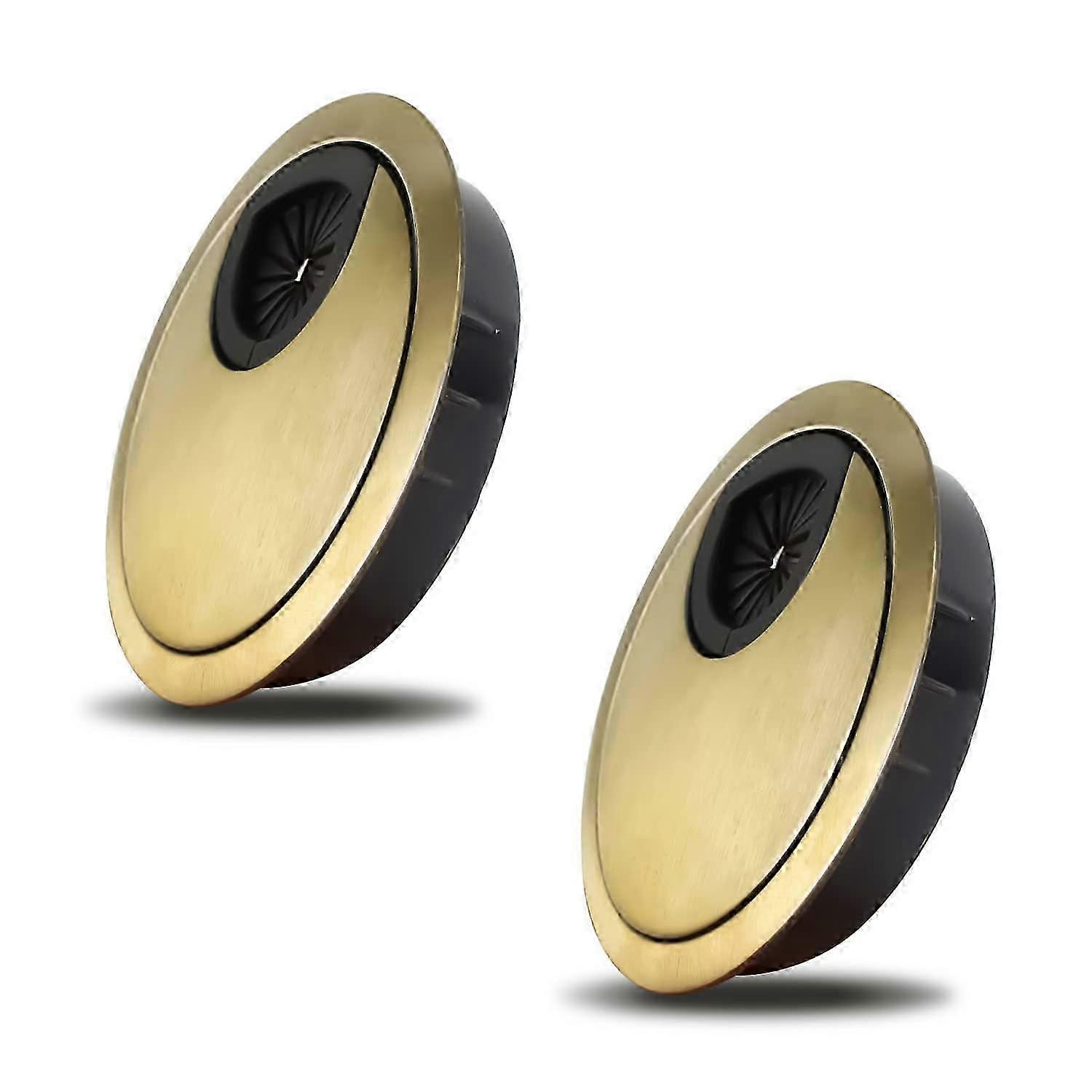 2 stk ædelkabelgennemføring 60 mm | Kabelhulsdæksel til skriveborde, skriveborde og bordplader | Materiale: Zinklegering (bronze)